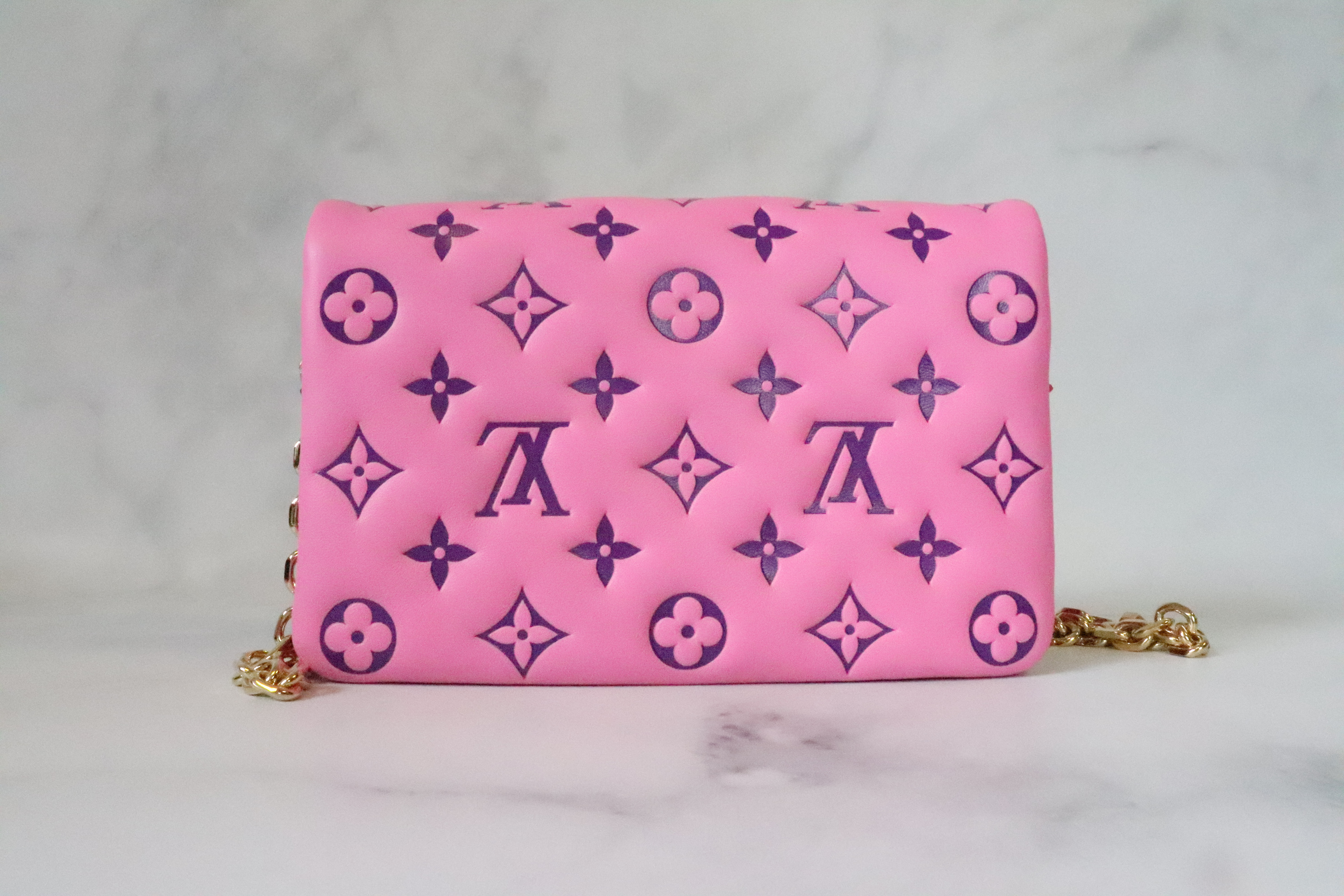 Hello kitty monogram Louis Vuitton pink handbag leather shoulder baguette  bag handmade diy pussibagz