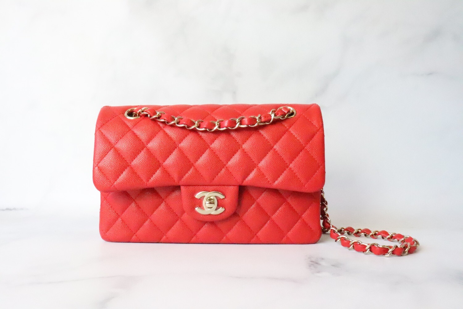 Chanel Classic Small Double Flap 21C Red Caviar Leather, Gold Hardware, As  New in Box