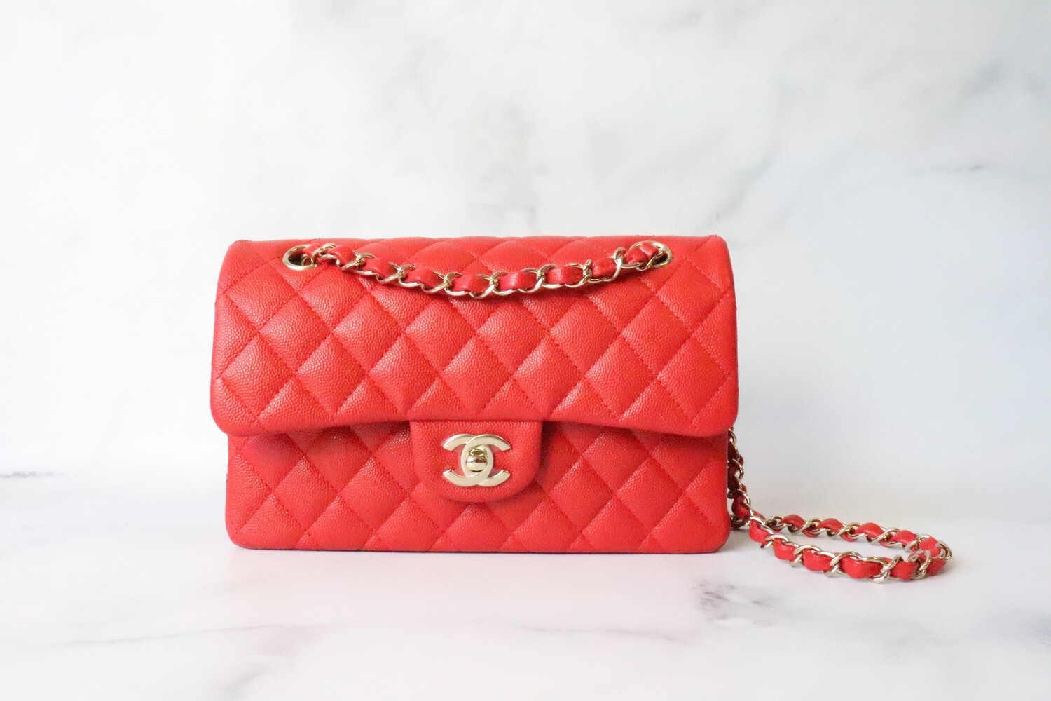 CHANEL 15B Lipstick Red Caviar Mini Rectangular Flap Bag