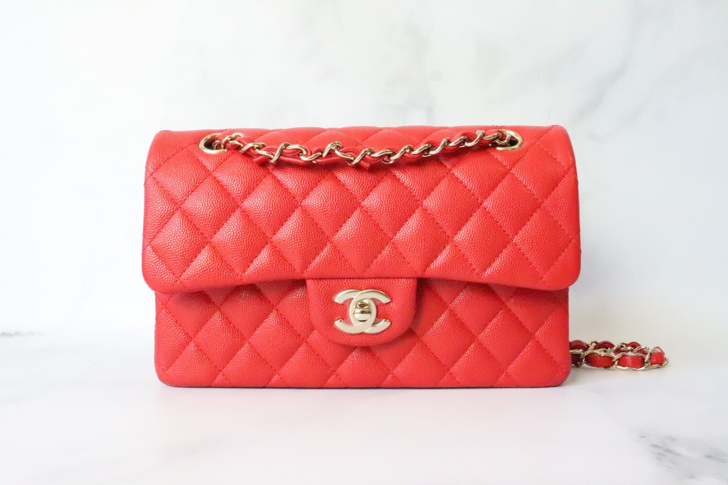 Chanel Classic Small Double Flap 21C Red Caviar Leather, Gold