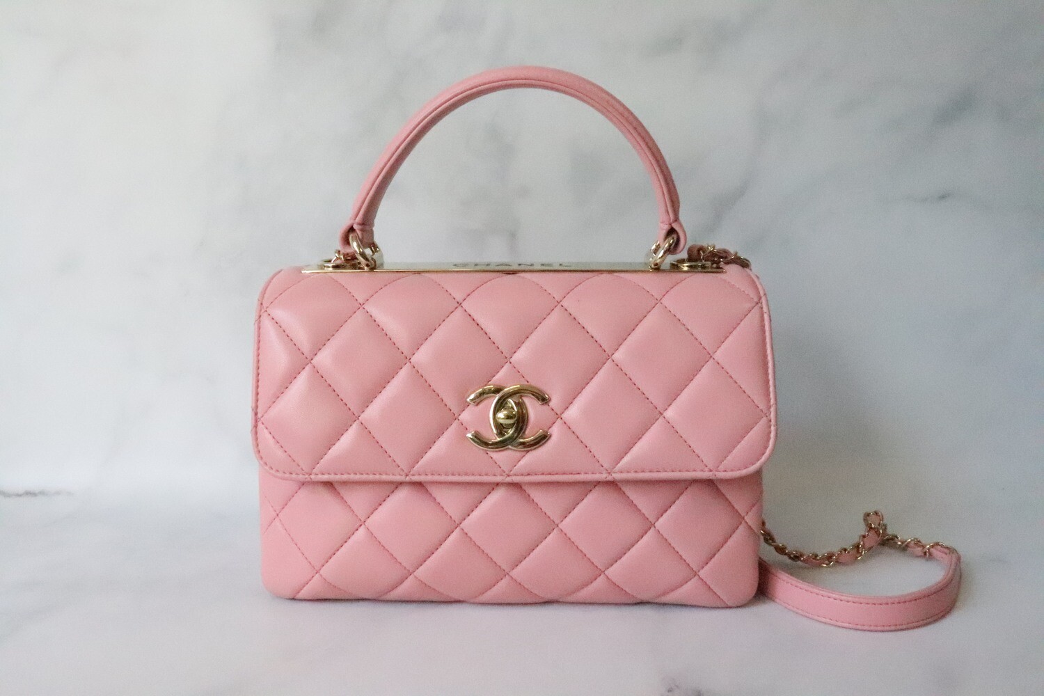 Chanel Trendy Small 19S Pink Lambskin Leather, Shiny Gold Hardware, Preowned in Box