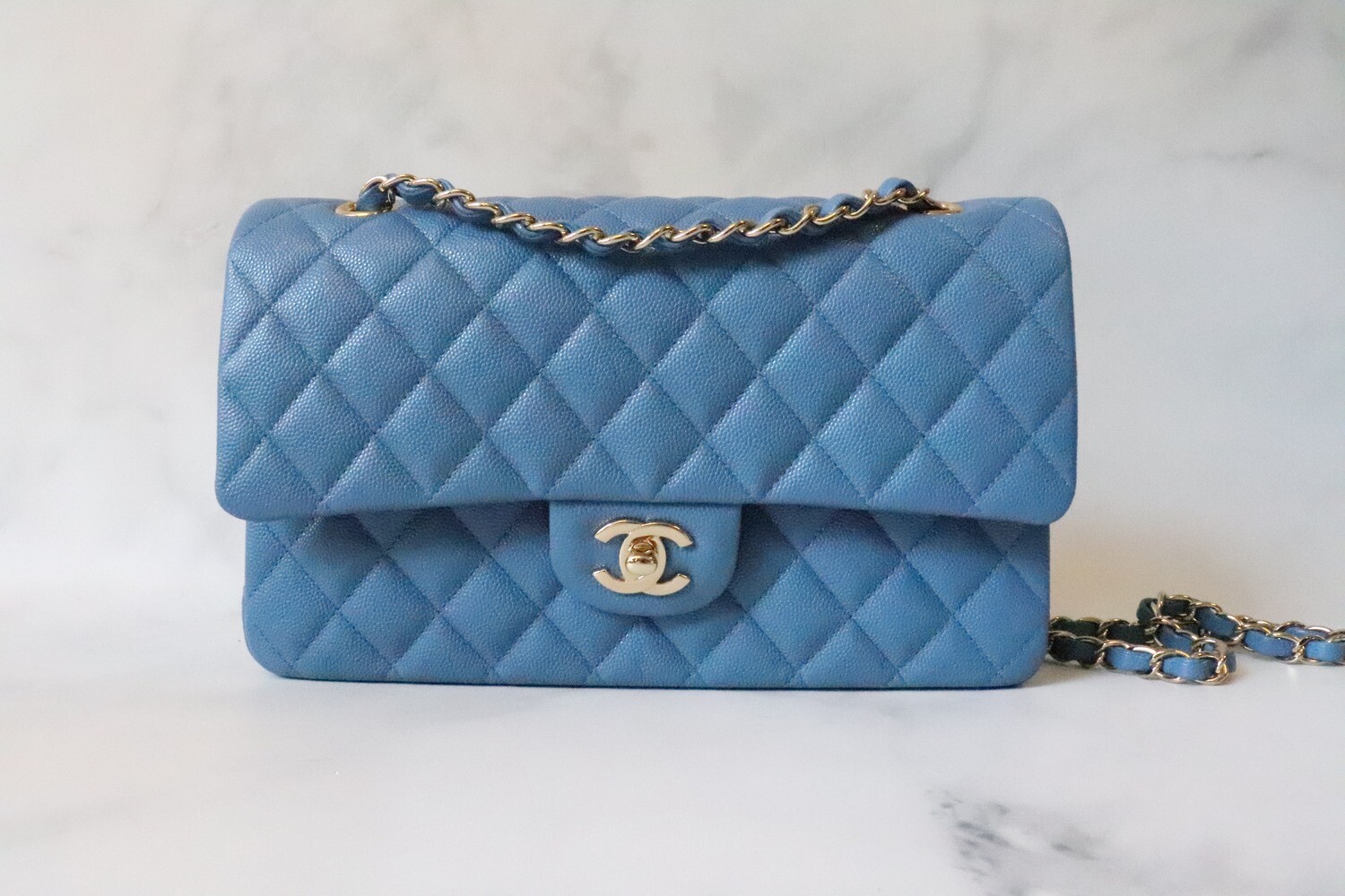 Chanel Classic Medium Double Flap, 20S Blue Caviar Leather, Shiny Gold  Hardware, New in Box