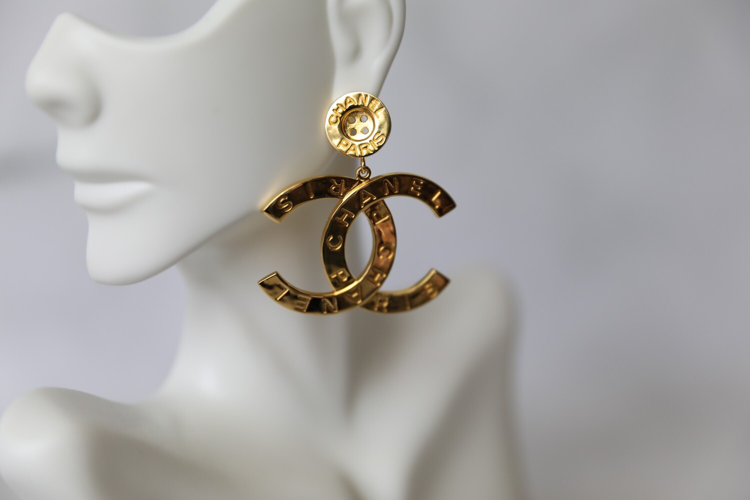 Chanel Gold Button CC Earrings, Preowned in Box