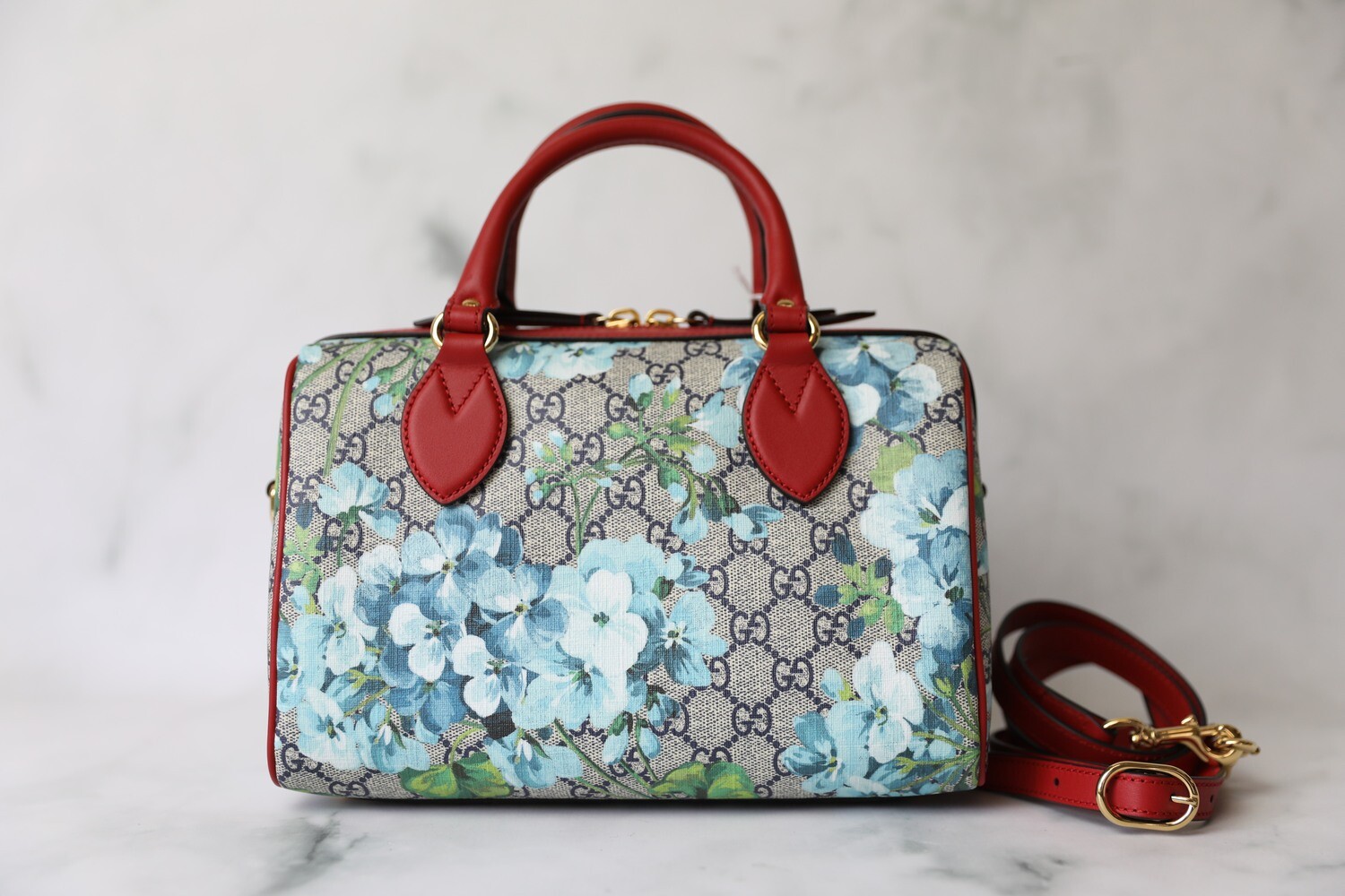 Gucci Bloom Boston Shoulder Bag, Blue with Red Trim, Preowned in Dustbag WA001