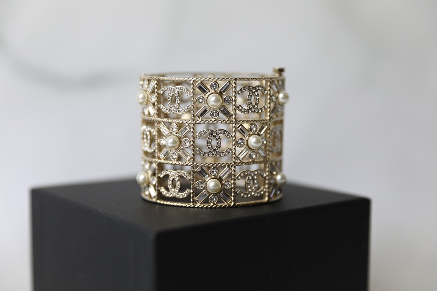 Chanel Cuff Bracelet, Pearl and Crystal Gold Tone, New in Box WA001