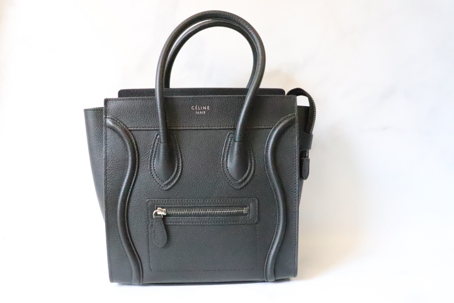 Celine Luggage Micro Black Drummed Leather, Silver Hardware, As New in Dustbag