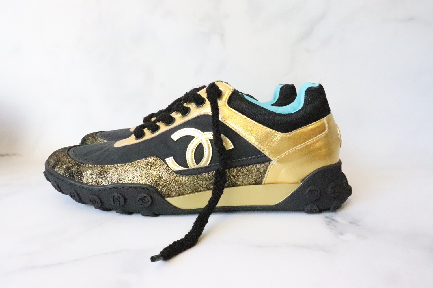 Chanel Sneakers Gold, Size 10.5, As New in Box