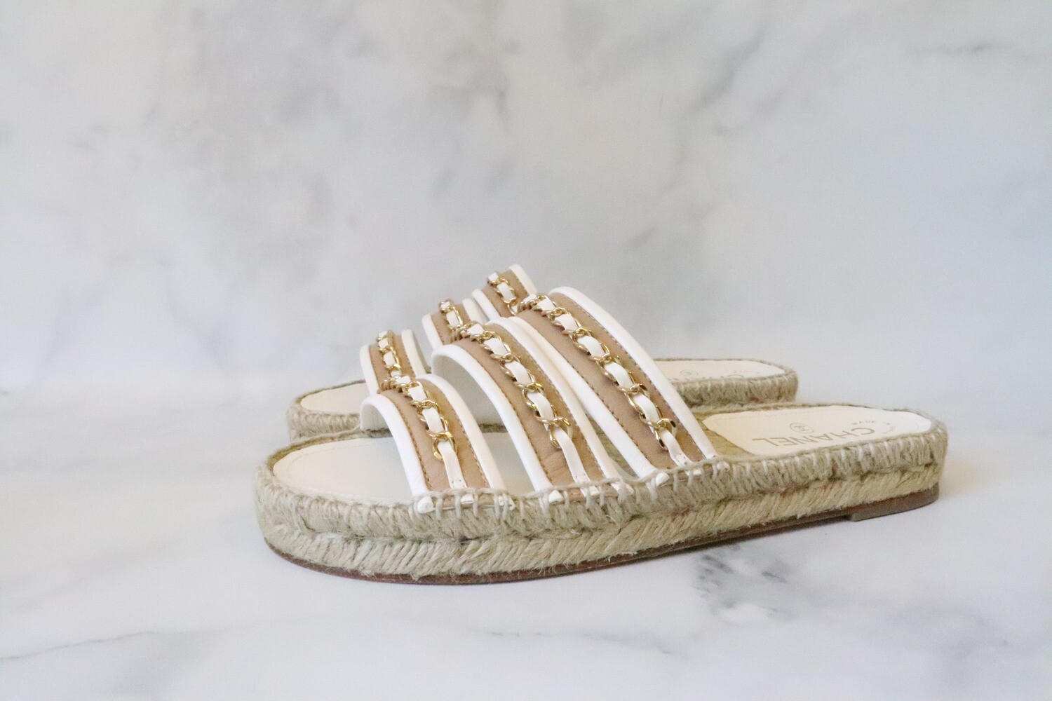 Chanel Shoes Sandals White/Beige 20P, New in Box