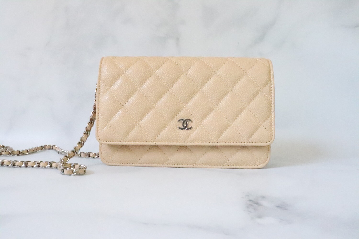 Chanel Wallet on Chain, Beige Caviar Leather, Silver Hardware, New in Box