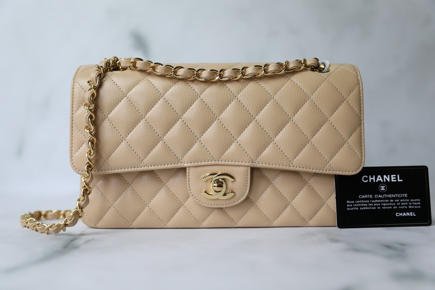 Chanel Classic Medium, Beige Clair Caviar with Gold Hardware, New in Box