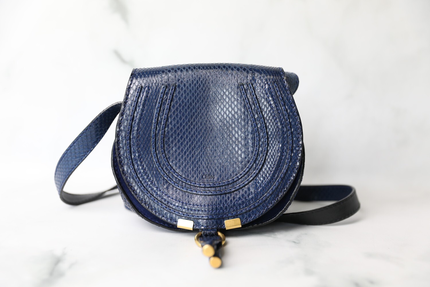 Chloe Marcie Mini, Blue Python Embossed Calfskin, Preowned in  Dustbag WA001