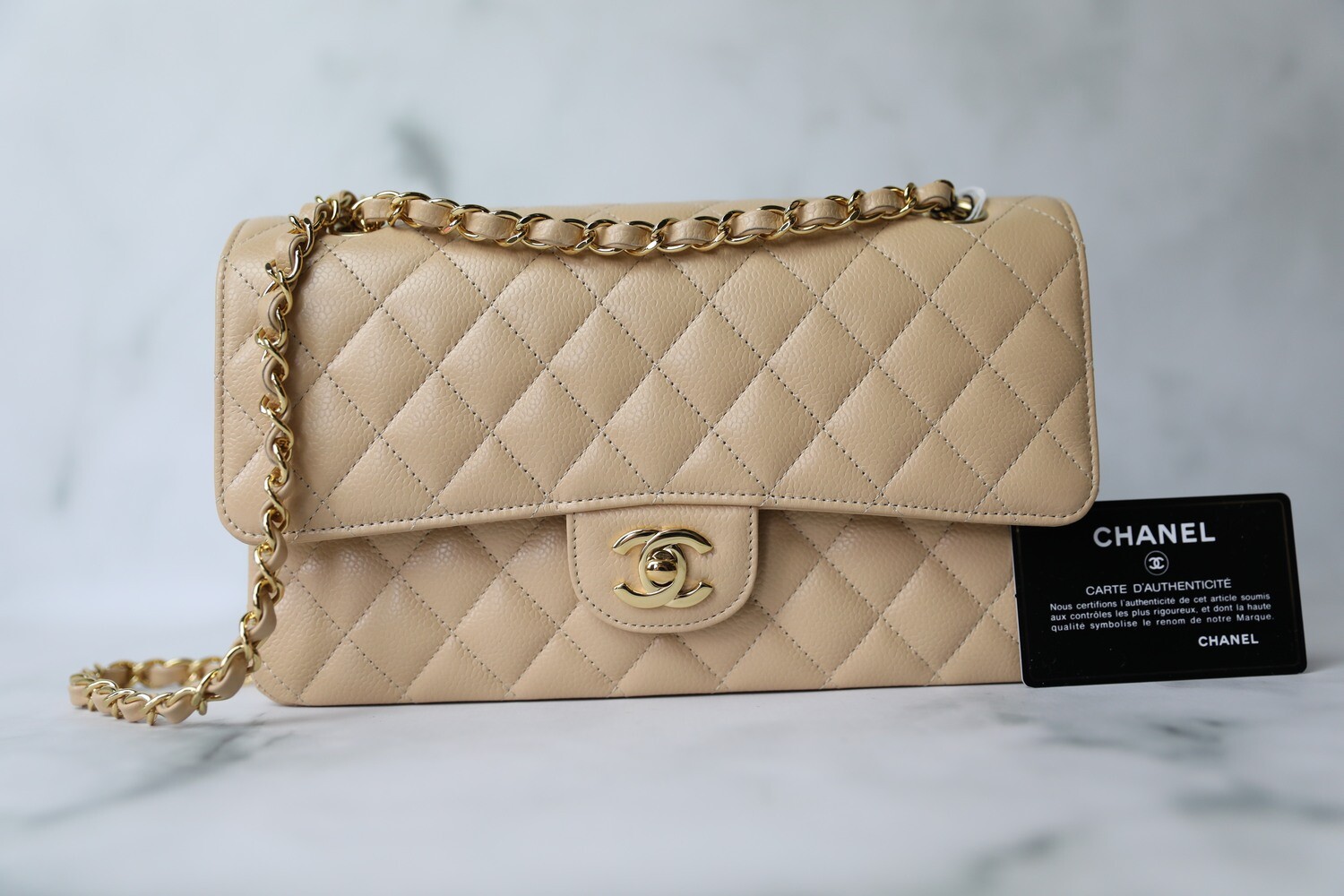 Chanel Classic Medium, Beige Clair Caviar with Gold Hardware, New in Box