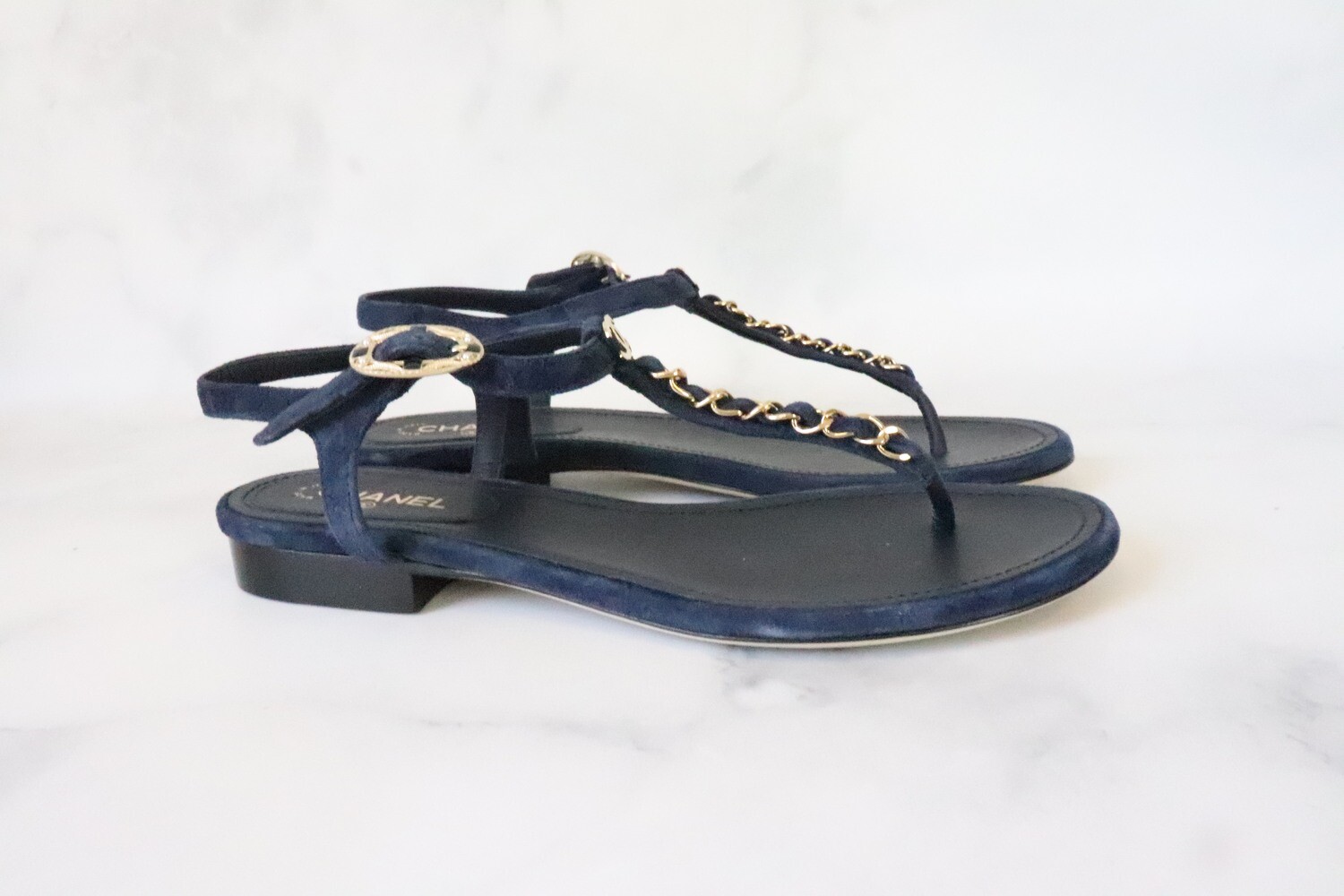 Chanel Shoes Thongs Blue Suede, New in Box