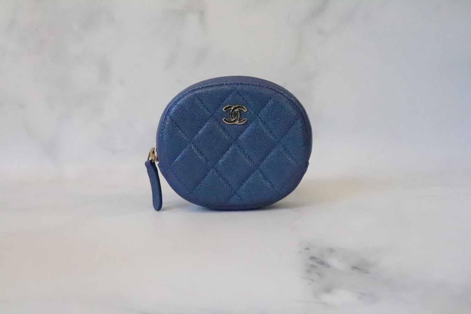 Chanel SLG Round 19S Blue Iridescent Coin Purse, Like New in Box