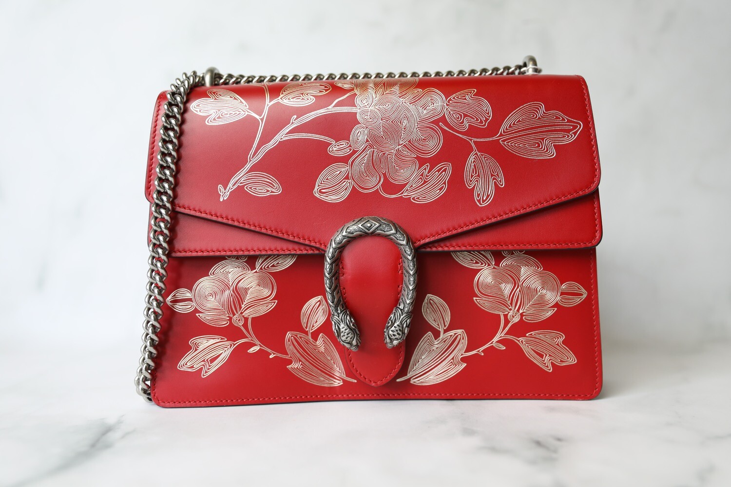 Gucci Dionysus Medium Chinese New Year Special Edition, Red with Silver Flowers, Preowned in Dustbag WA001