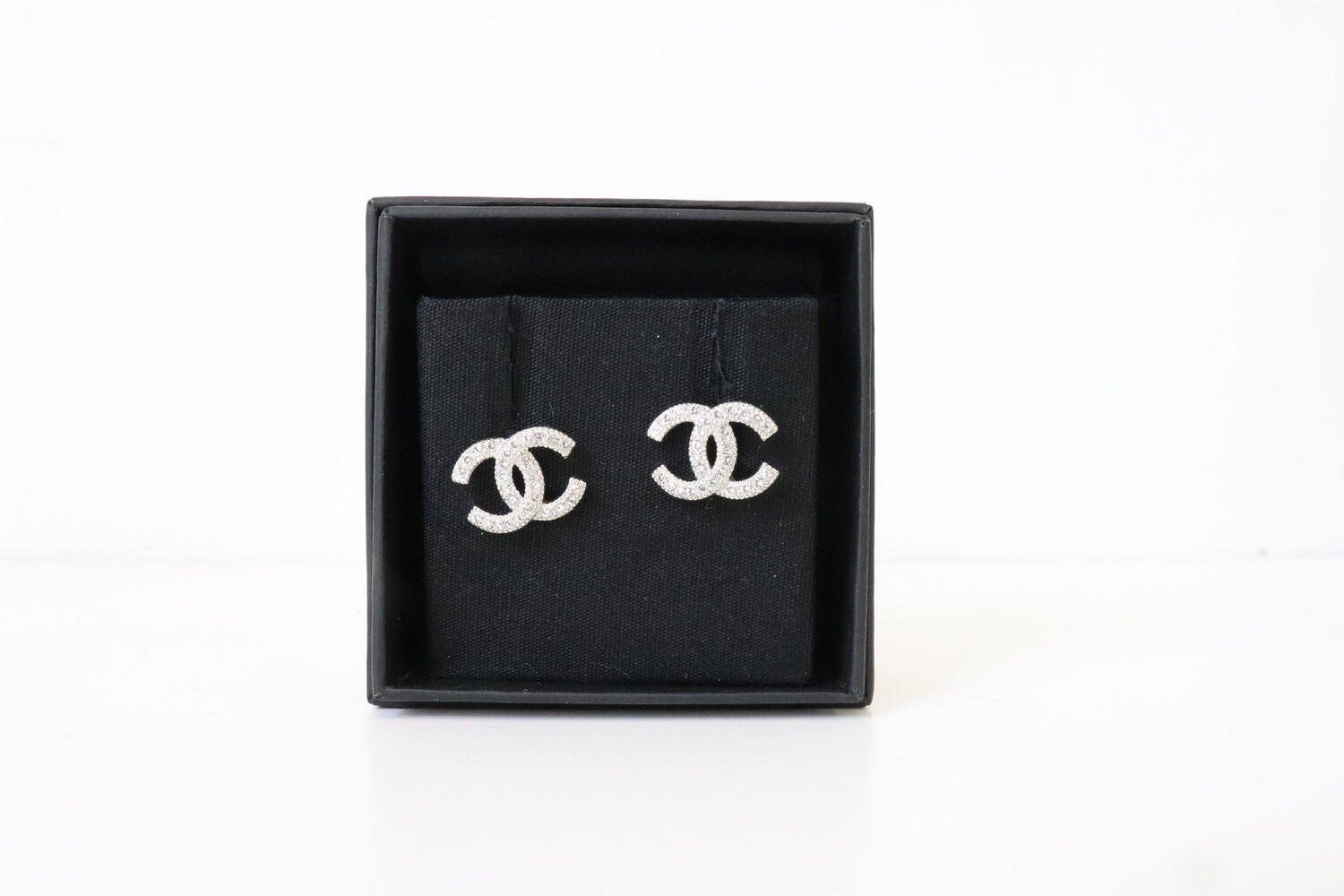 Chanel Earrings Silver Crystal, New in Box