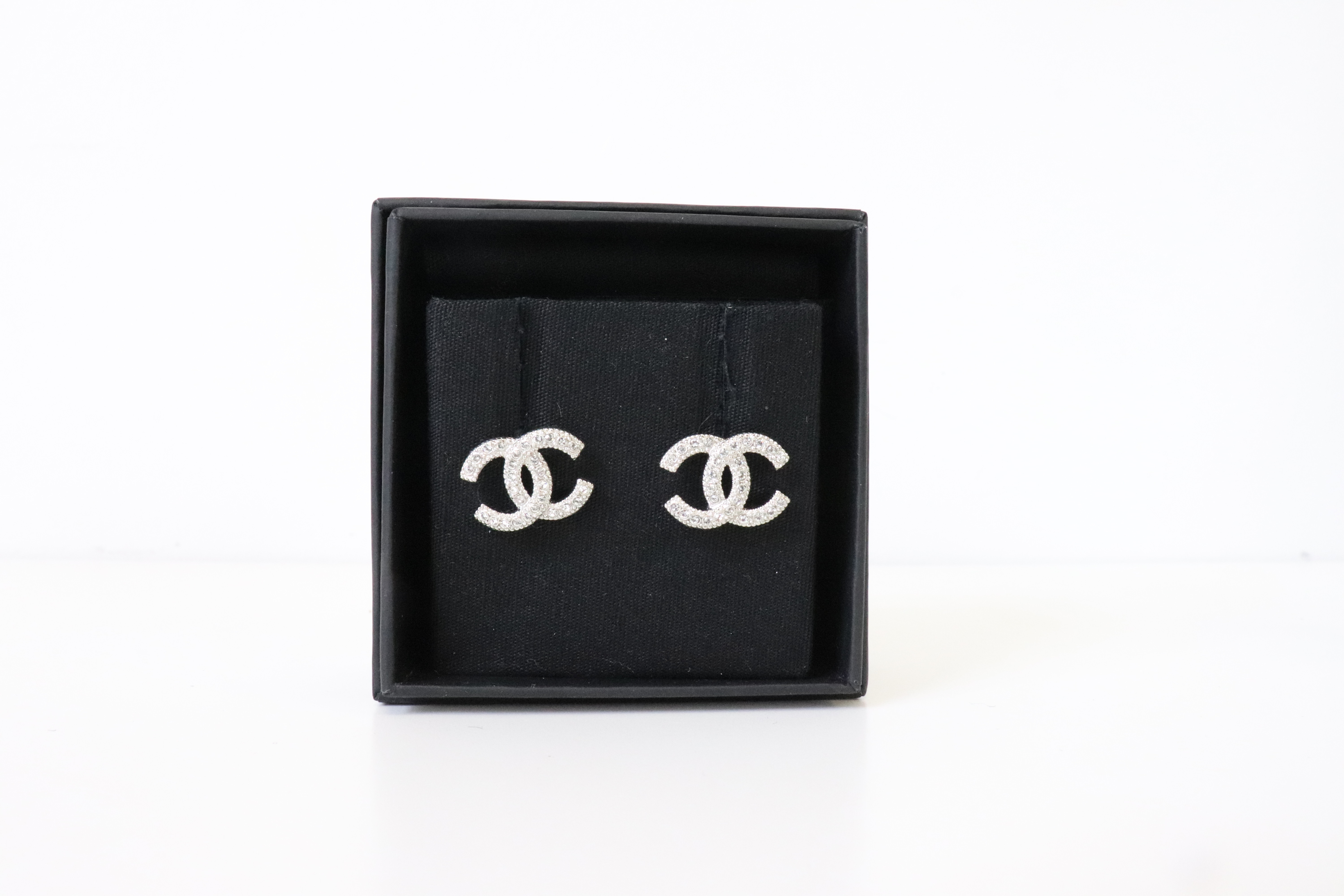 Chanel Earrings Silver Crystal, New in Box