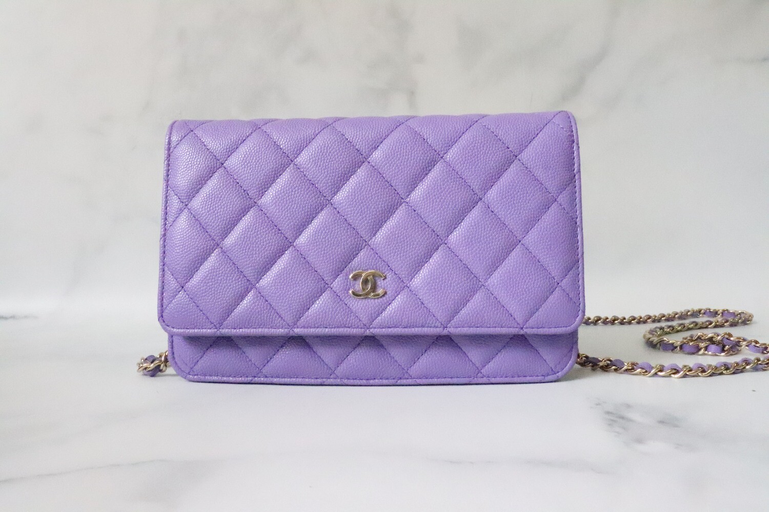 Chanel Wallet on Chain Purple Caviar Leather, Gold Hardware, Preowned in Box