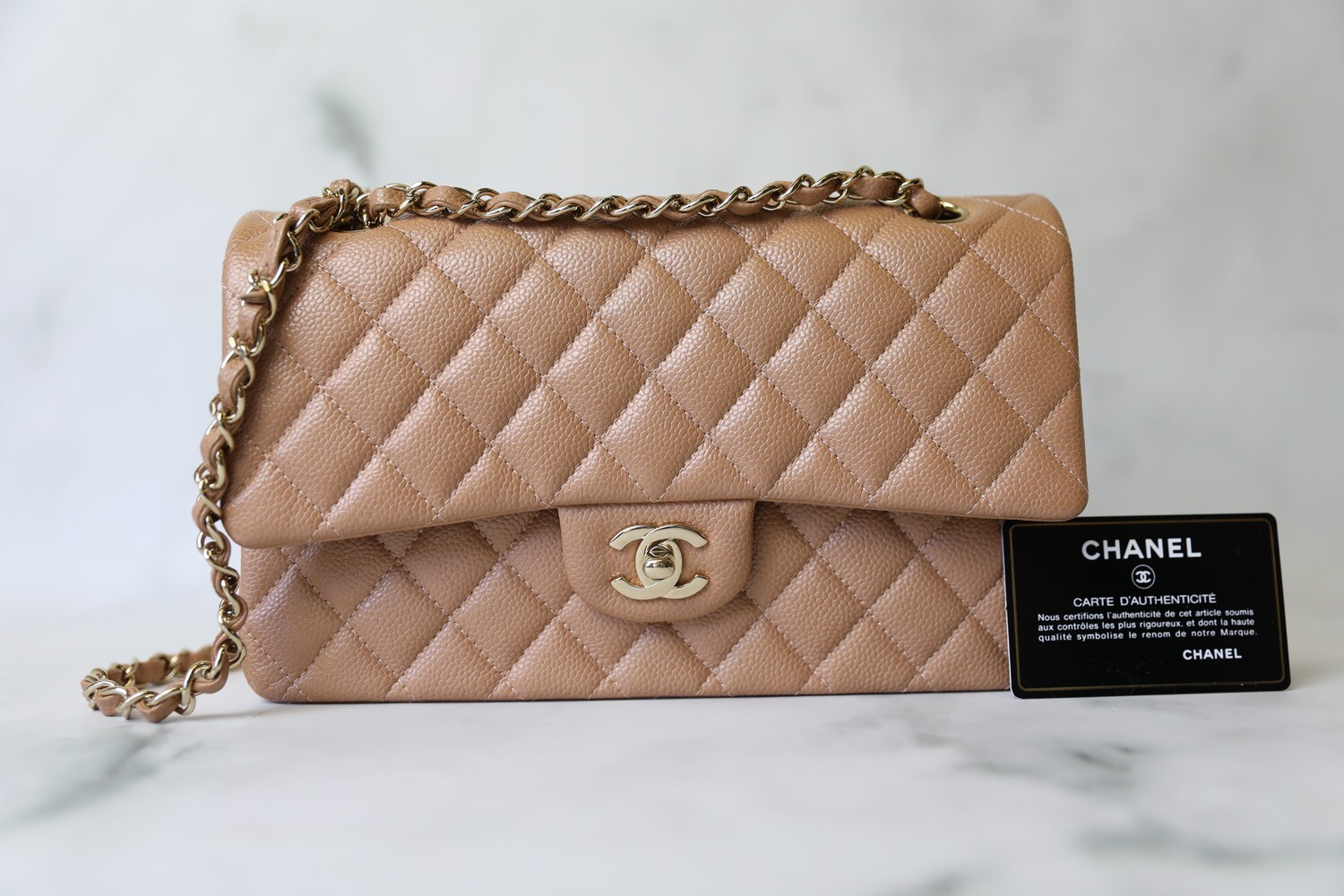 Chanel Classic Medium, 18S Dark Beige Iridescent, Preowned in Box WA001