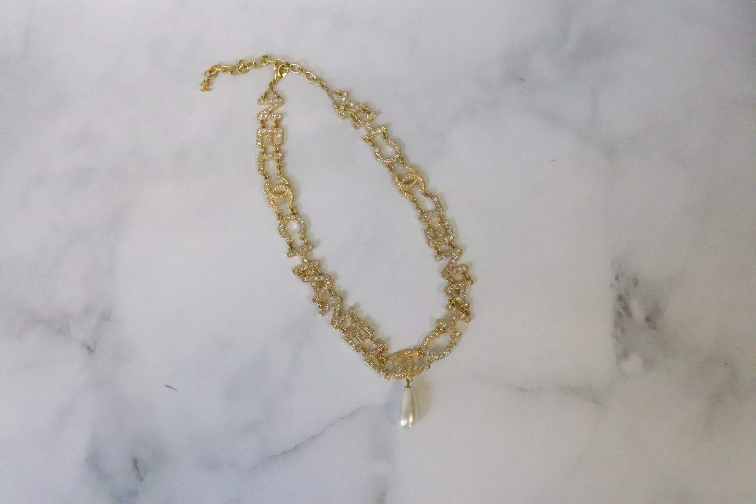 Chanel Necklace Choker, Yellow Gold with Pearl and Crystal, As New in Box