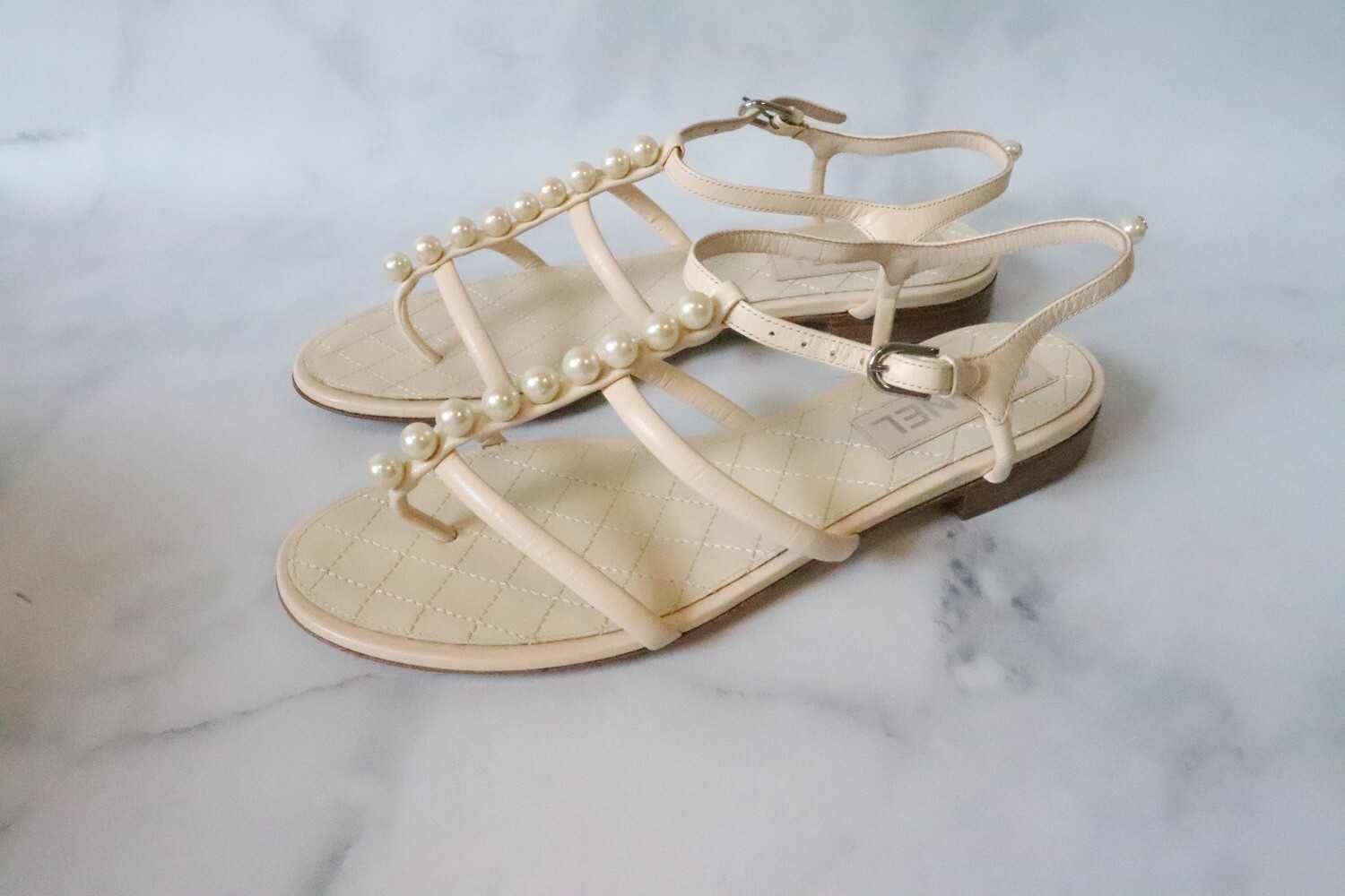 Chanel Shoes Beige with Pearl, New in Box