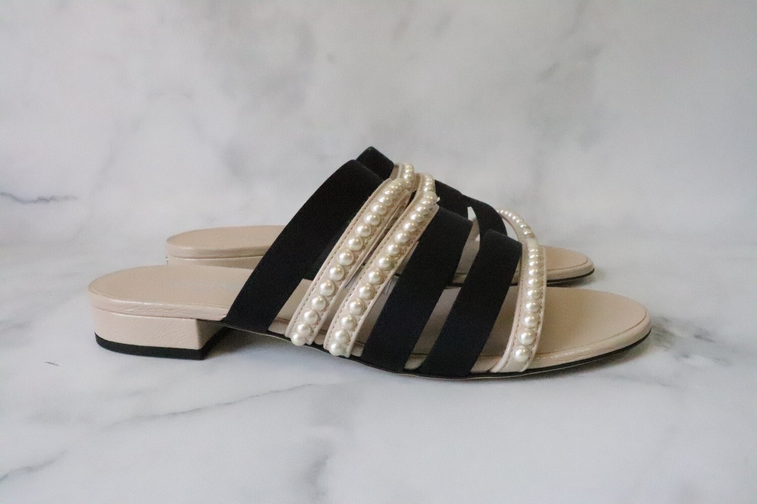 Chanel Shoes 20P Beige/Black Mules, New in Box