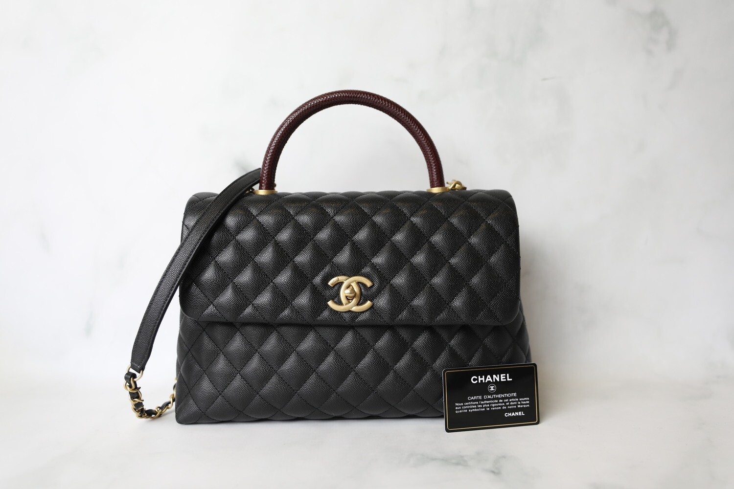 Chanel Black/Burgundy Caviar Leather Medium Coco Top Handle Bag Chanel