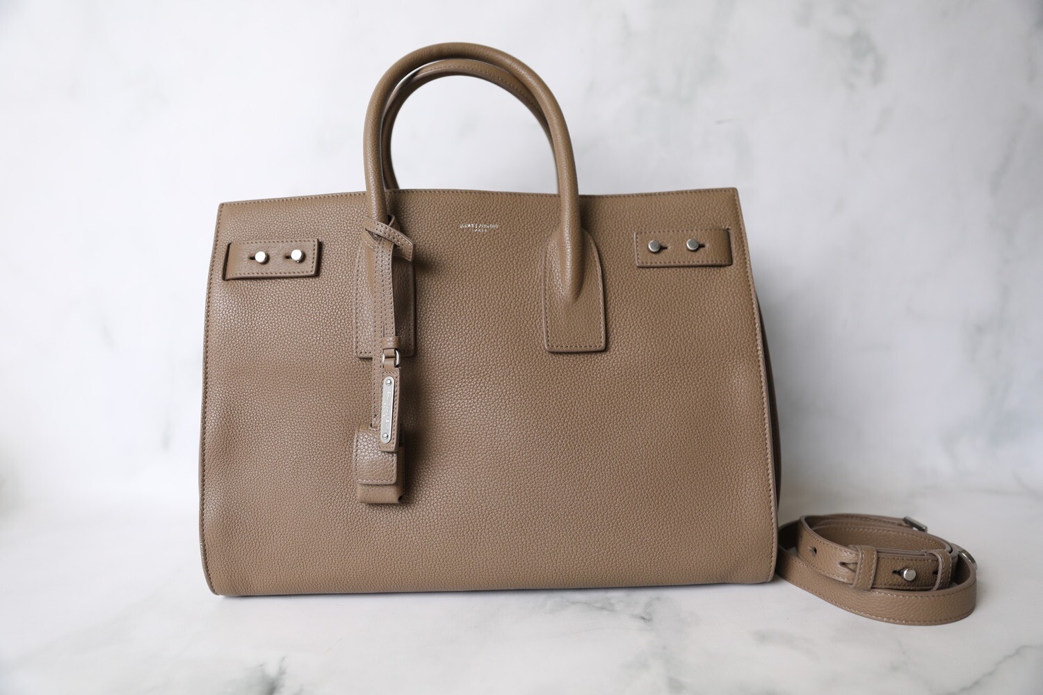 Saint Laurent Sac De Jour Large, Beige with Silver Hardware, Preowned in Dustbag WA001