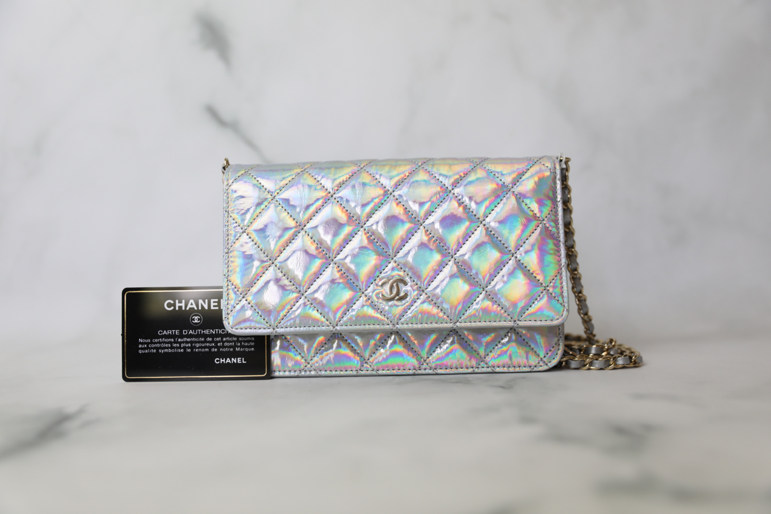 Chanel Classic Wallet on Chain, Silver Iridescent Goatskin, New in Box