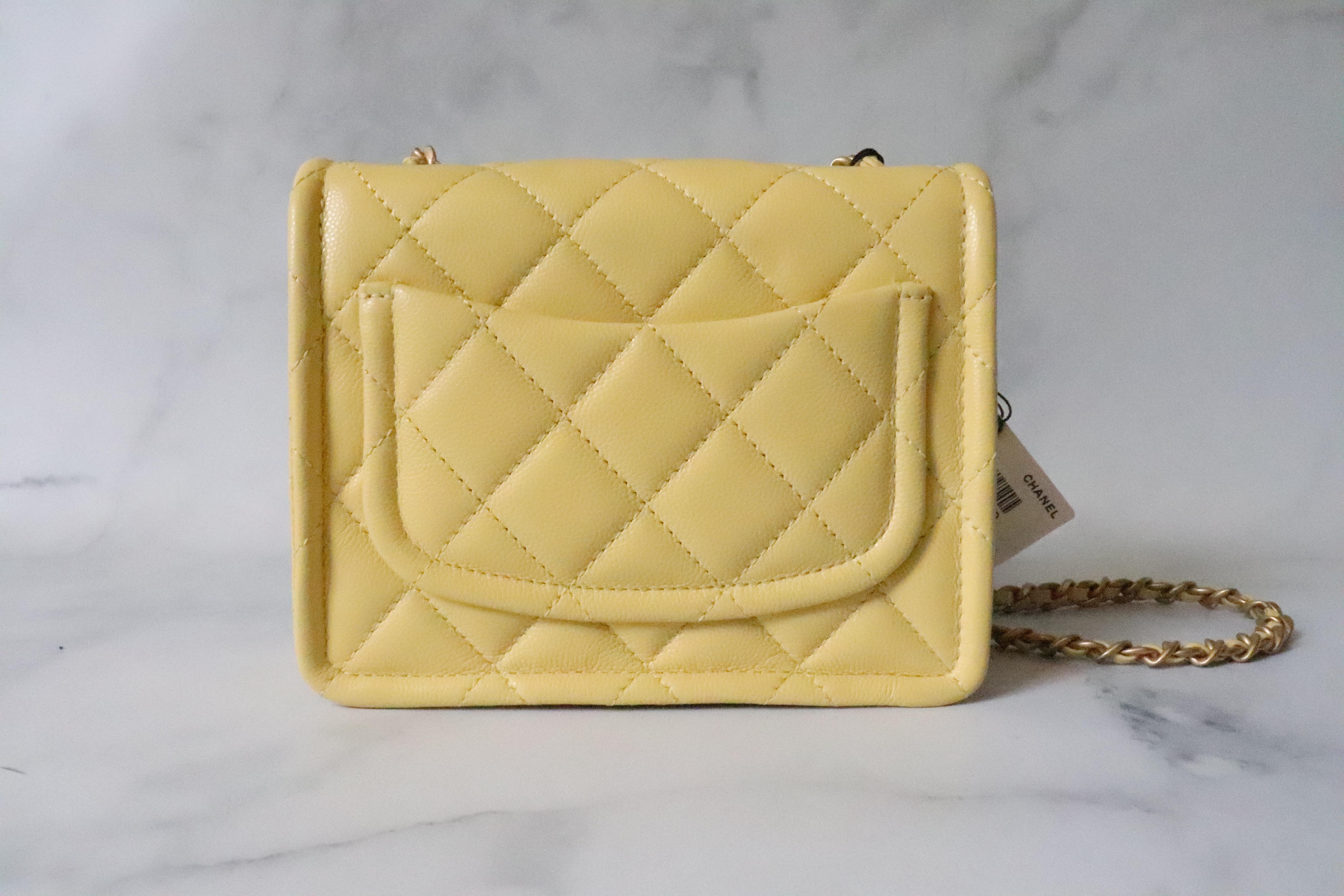 Caviar Seasonal Quilted Mini Sweet Classic Flap, Yellow Caviar Leather,  Brushed Gold Hardware, New in Box