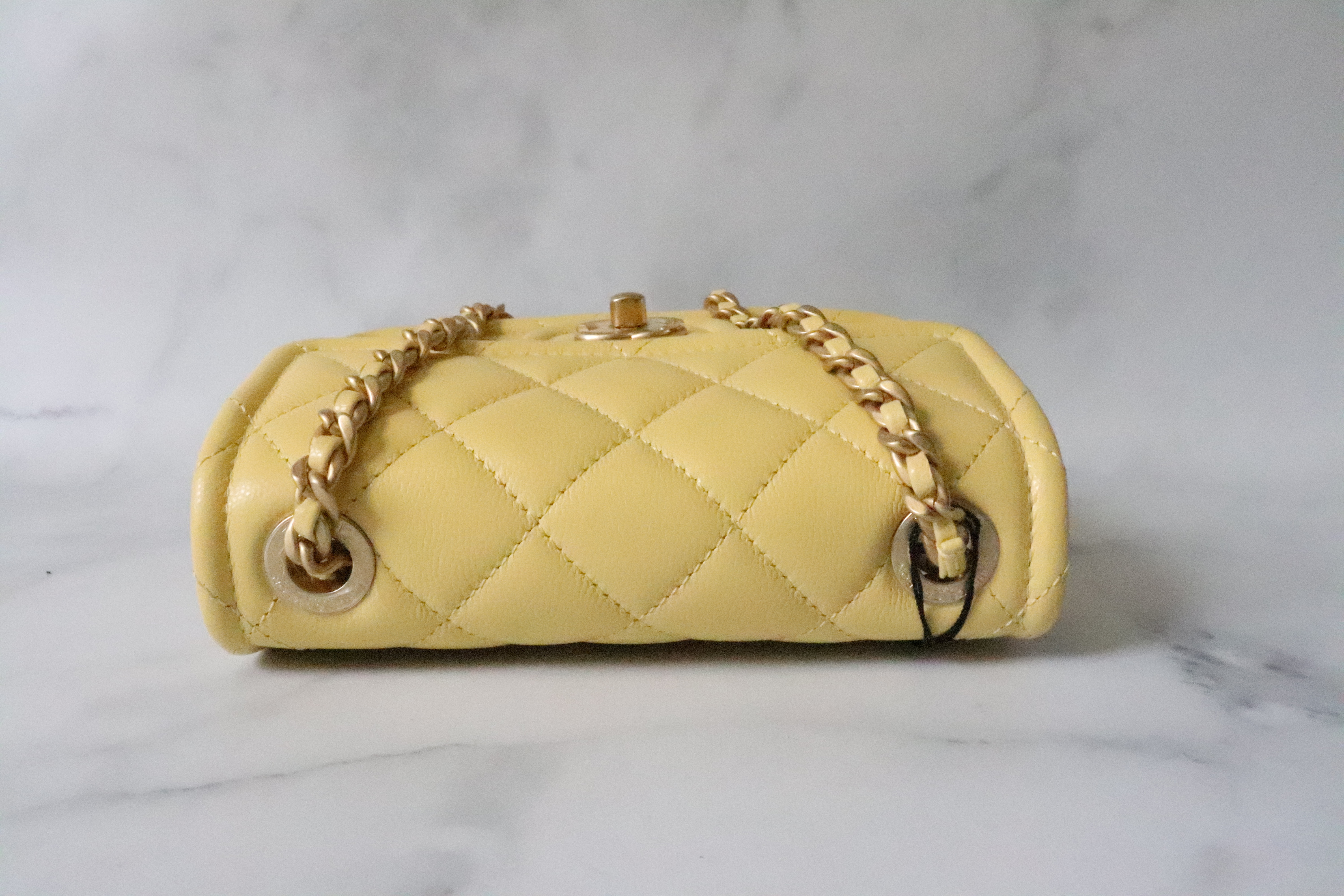 Caviar Seasonal Quilted Mini Sweet Classic Flap, Yellow Caviar Leather,  Brushed Gold Hardware, New in Box