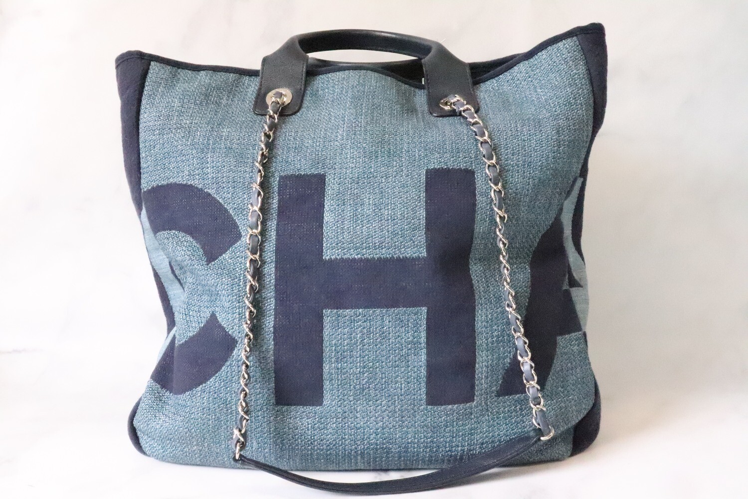 Chanel Deauville Blue Denim Tote Bag, Preowned - No Dustbag