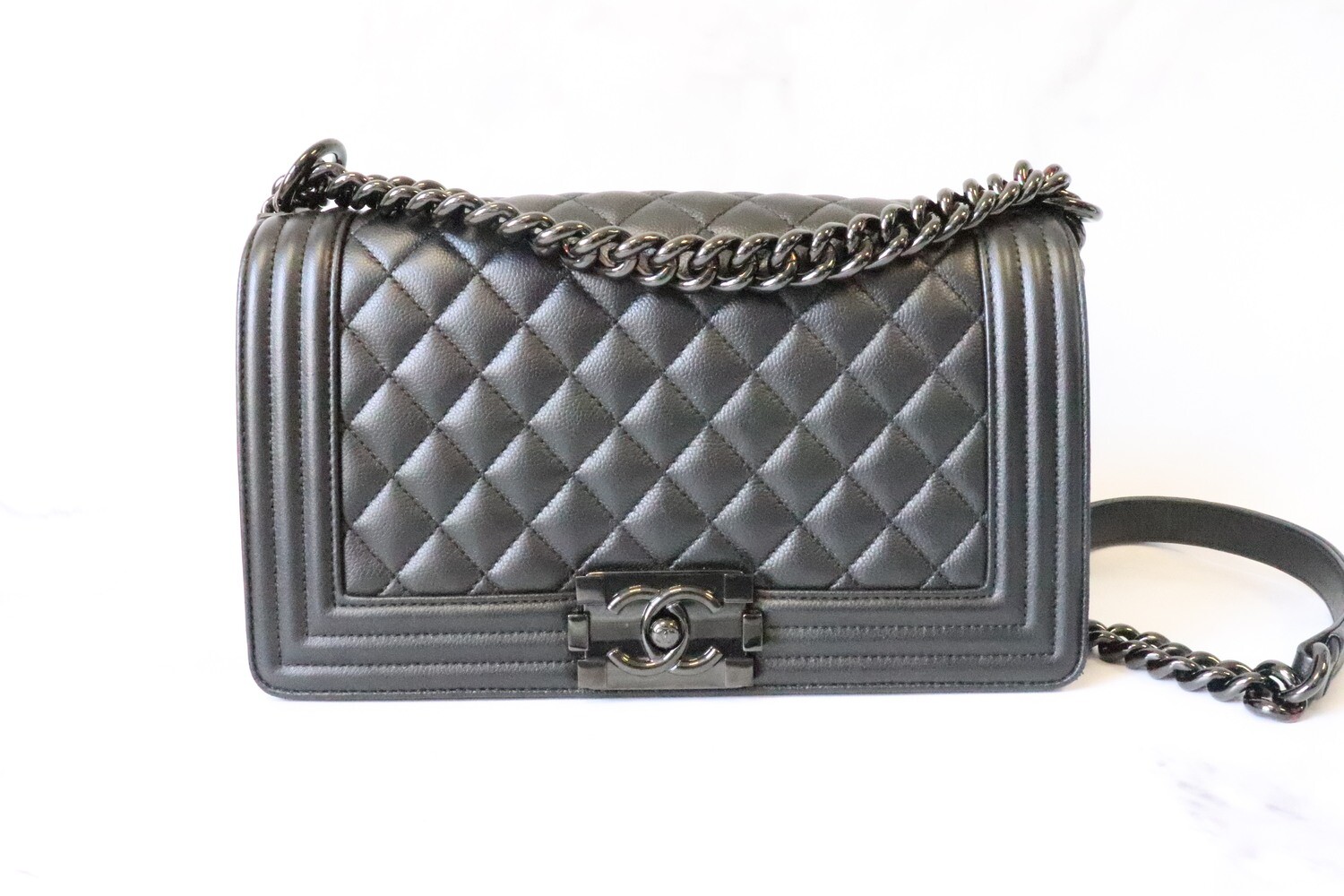 Preowned Chanel New Medium Boy Bag SO Black Calfskin Black Hardware   Madison Avenue Couture