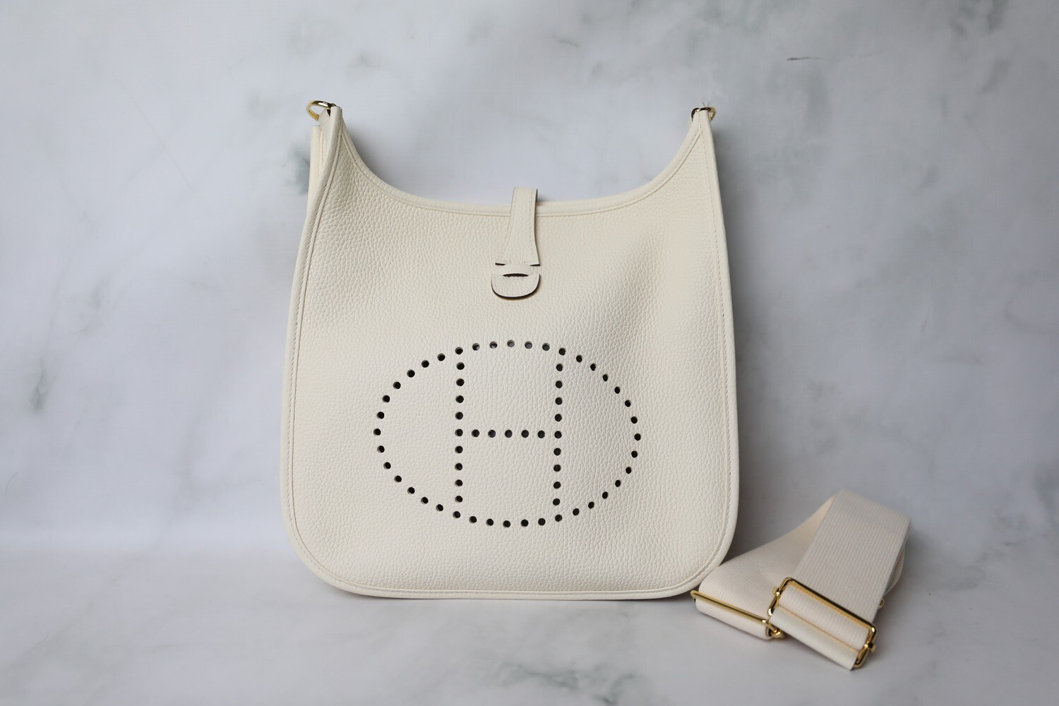Hermes Evelyne III PM, Nata White with Gold Hardware, New in Box WA001