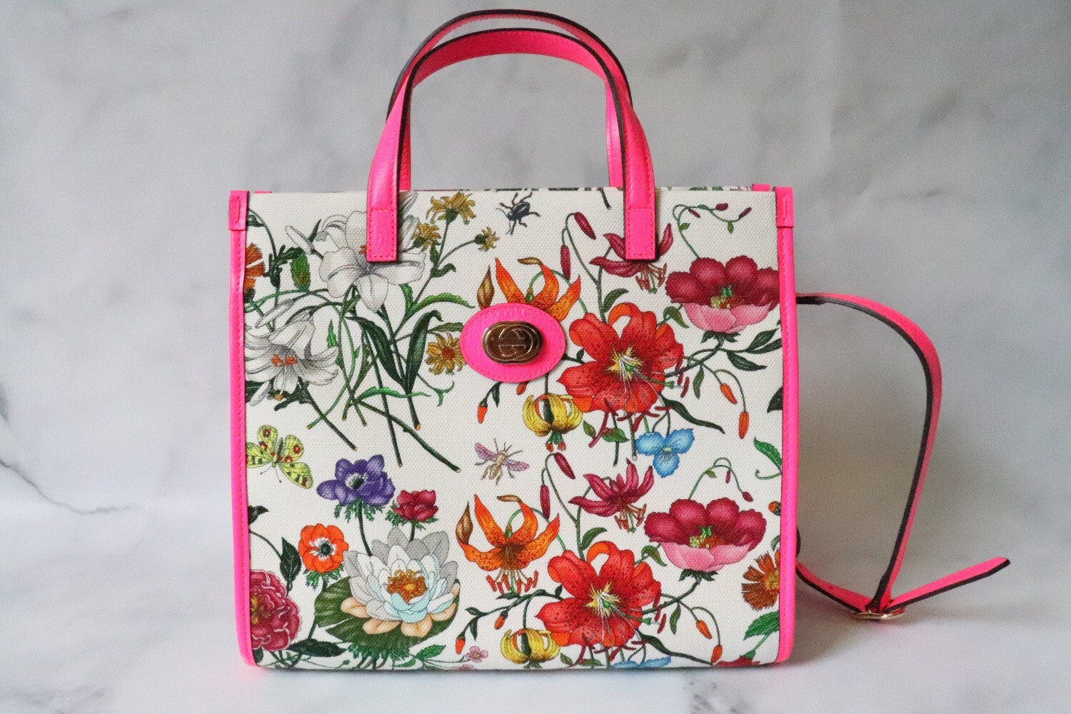 Gucci Floral Tote Pink Trim, New in Dustbag
