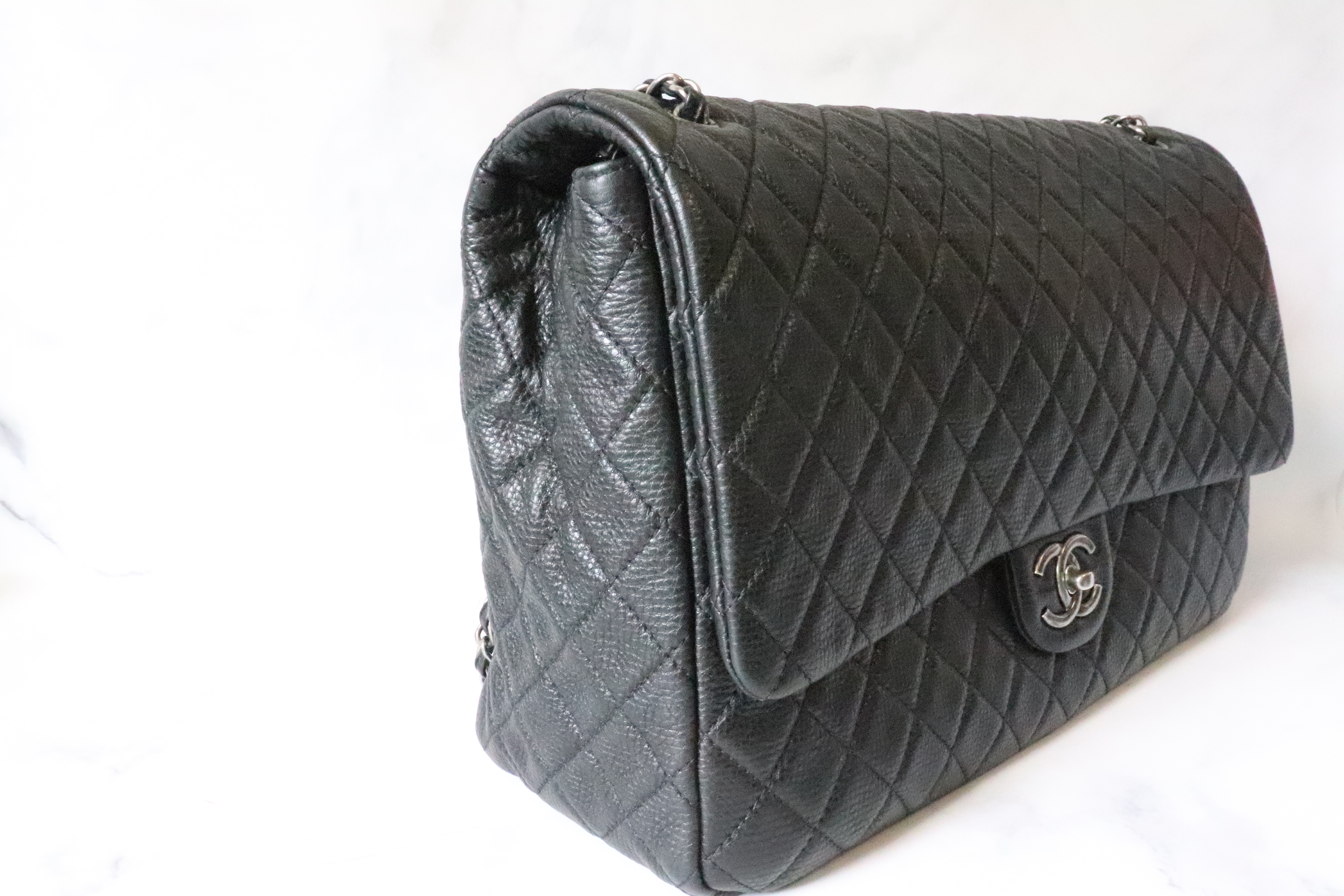 Chanel Black Lambskin Leather Maxi Double Classic Flap Bag PHW - AGL1844