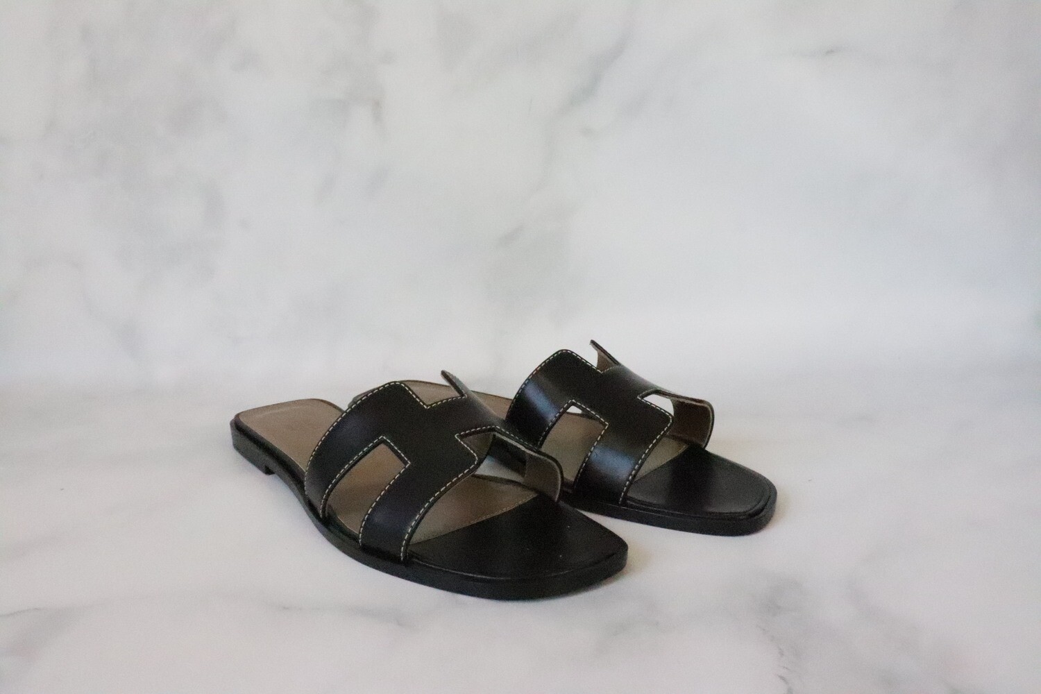 Hermes Oran Sandals, Black, New in Box