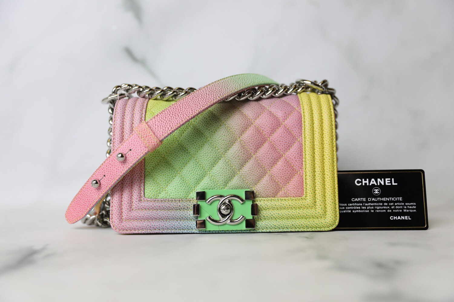 Chanel Boy Small, Rainbow Caviar with Silver Hardware, Preowned in Dustbag  WA001