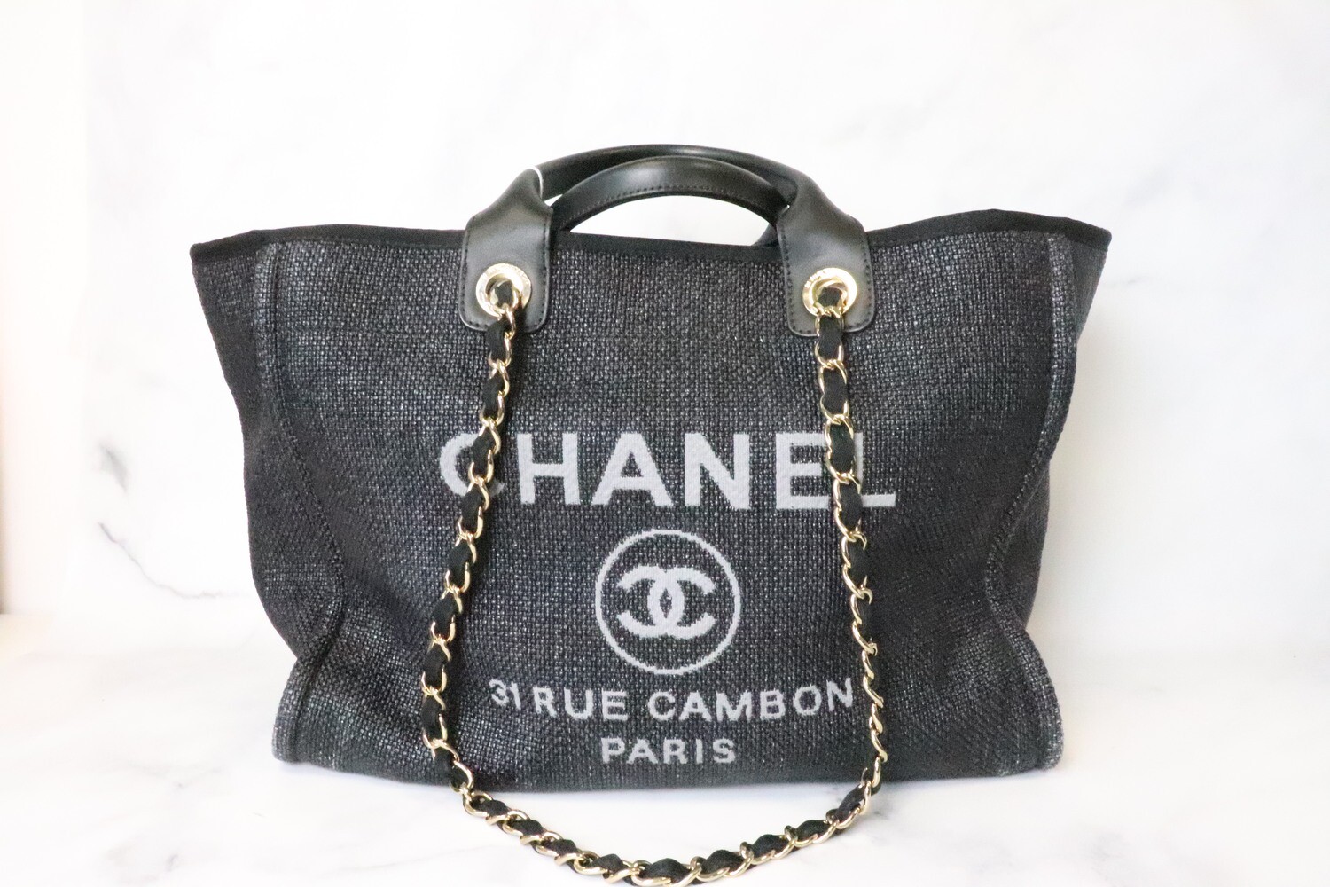 Chanel Deauville Large, Navy Raffia, Preowned in Dustbag