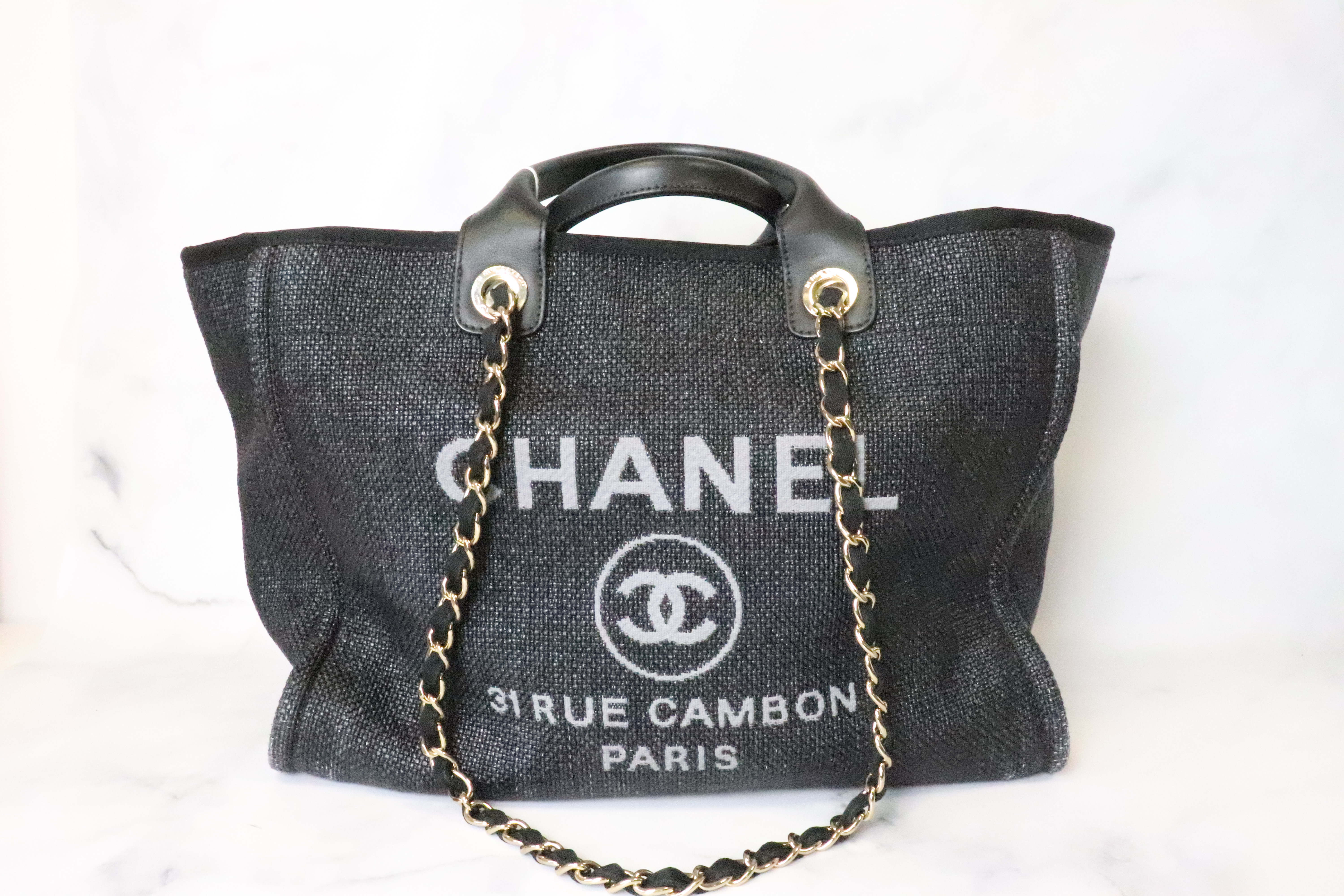 Chanel Deauville Large, Navy Raffia, Preowned in Dustbag - Julia Rose Boston