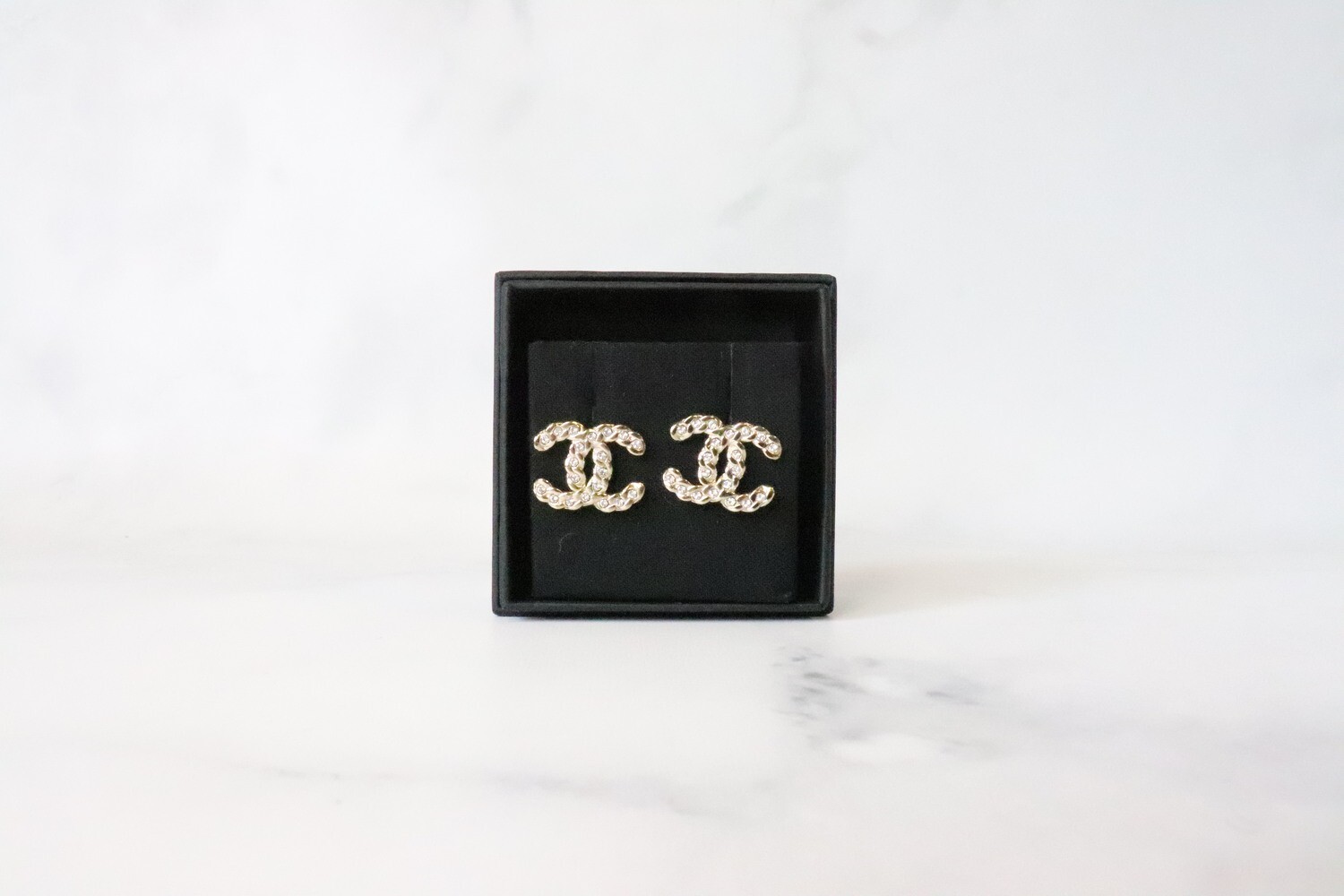 Chanel Earrings CC Gold with Crystal, New in Box
