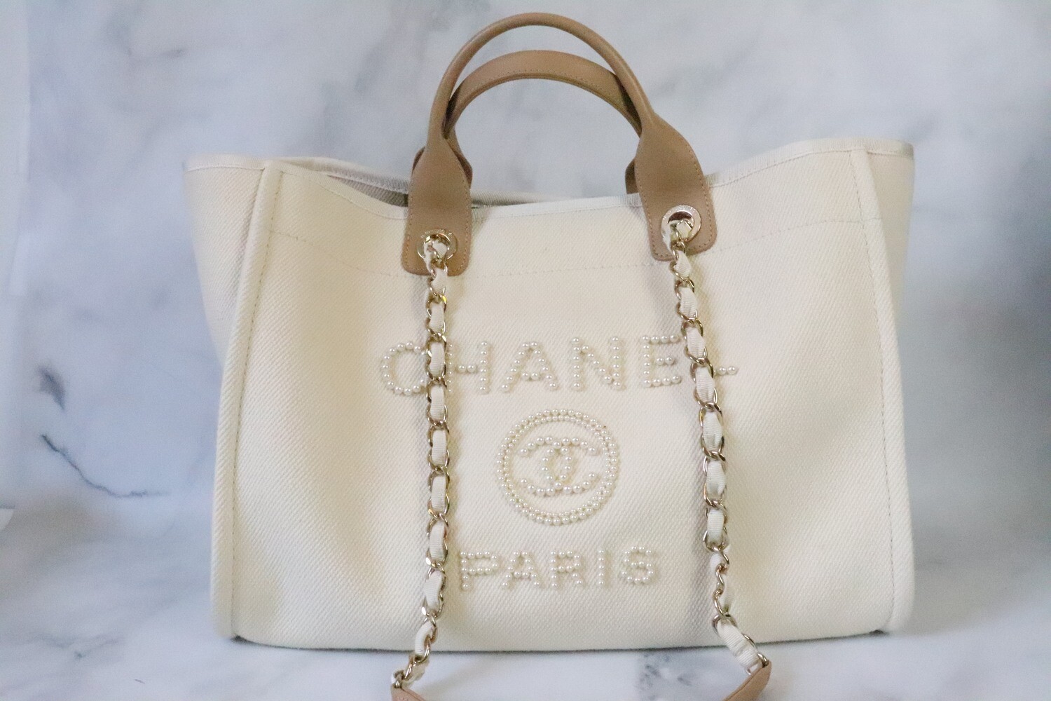 Chanel Deauville Ivory Pearl, Gold Hardware, Preowned in Dustbag