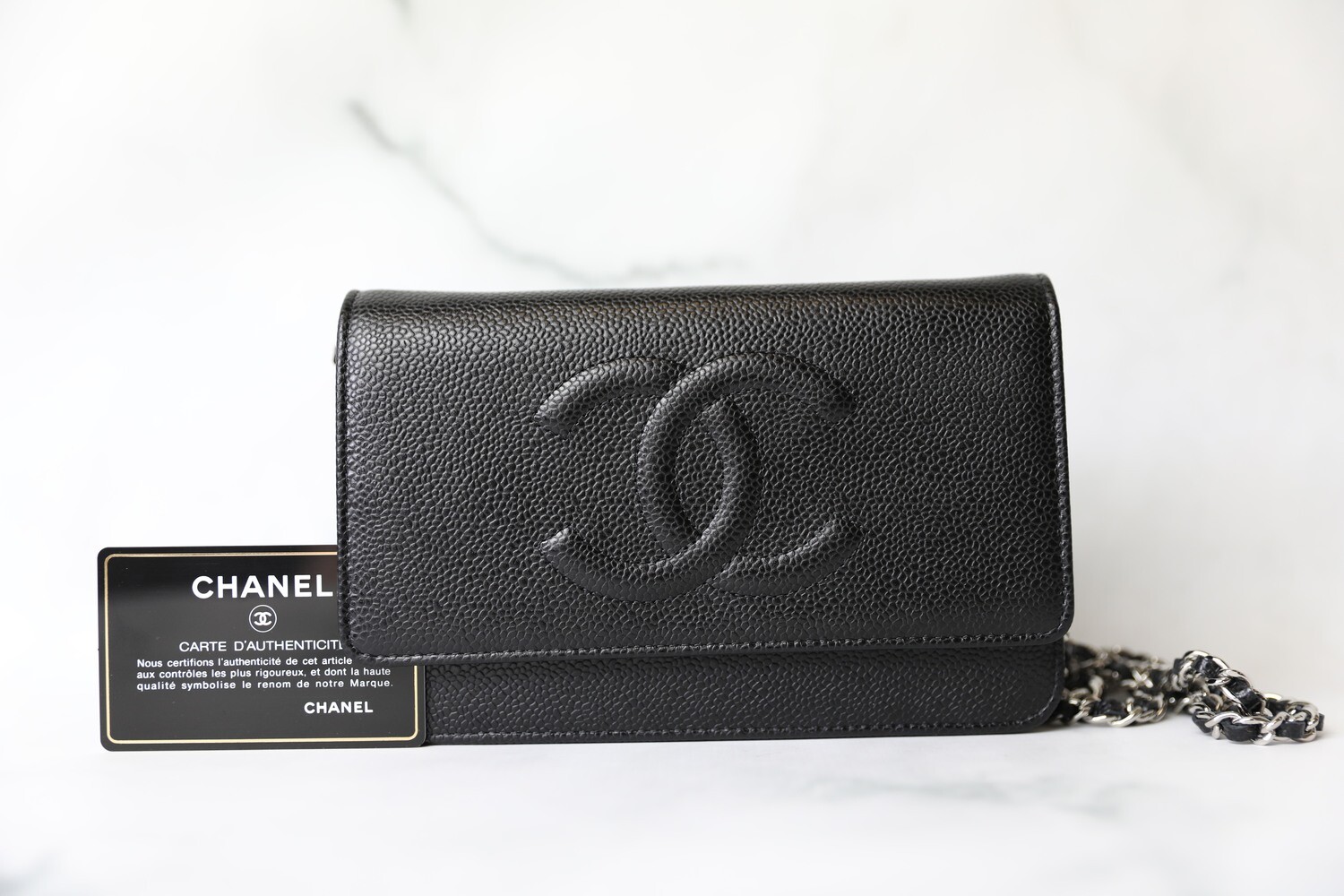 Chanel Timeless Wallet on Chain, Black Caviar with Silver Hardware,  Preowned in Box WA001