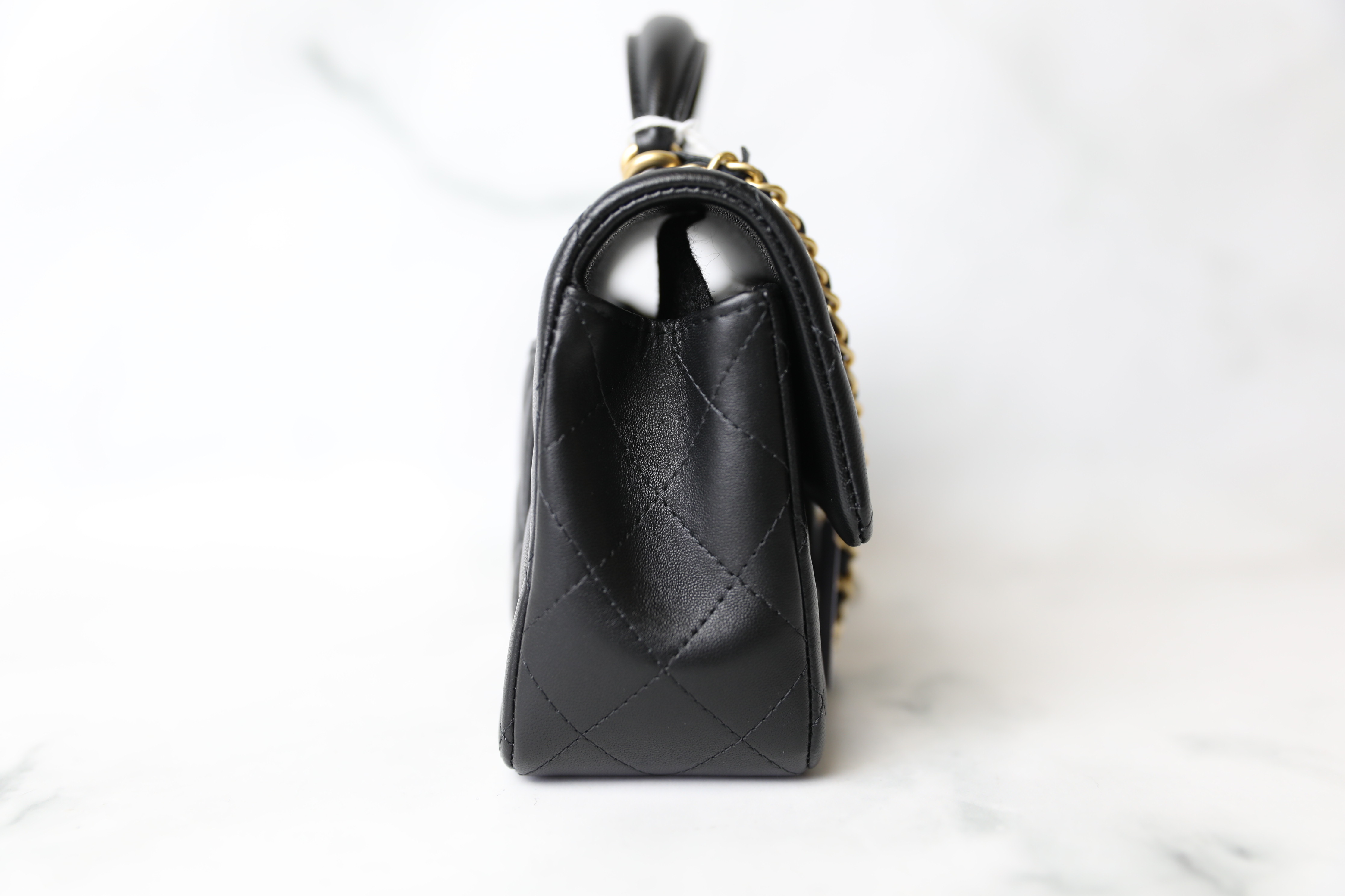 Chanel Mini with Top Handle, Black Lambskin with Aged Gold
