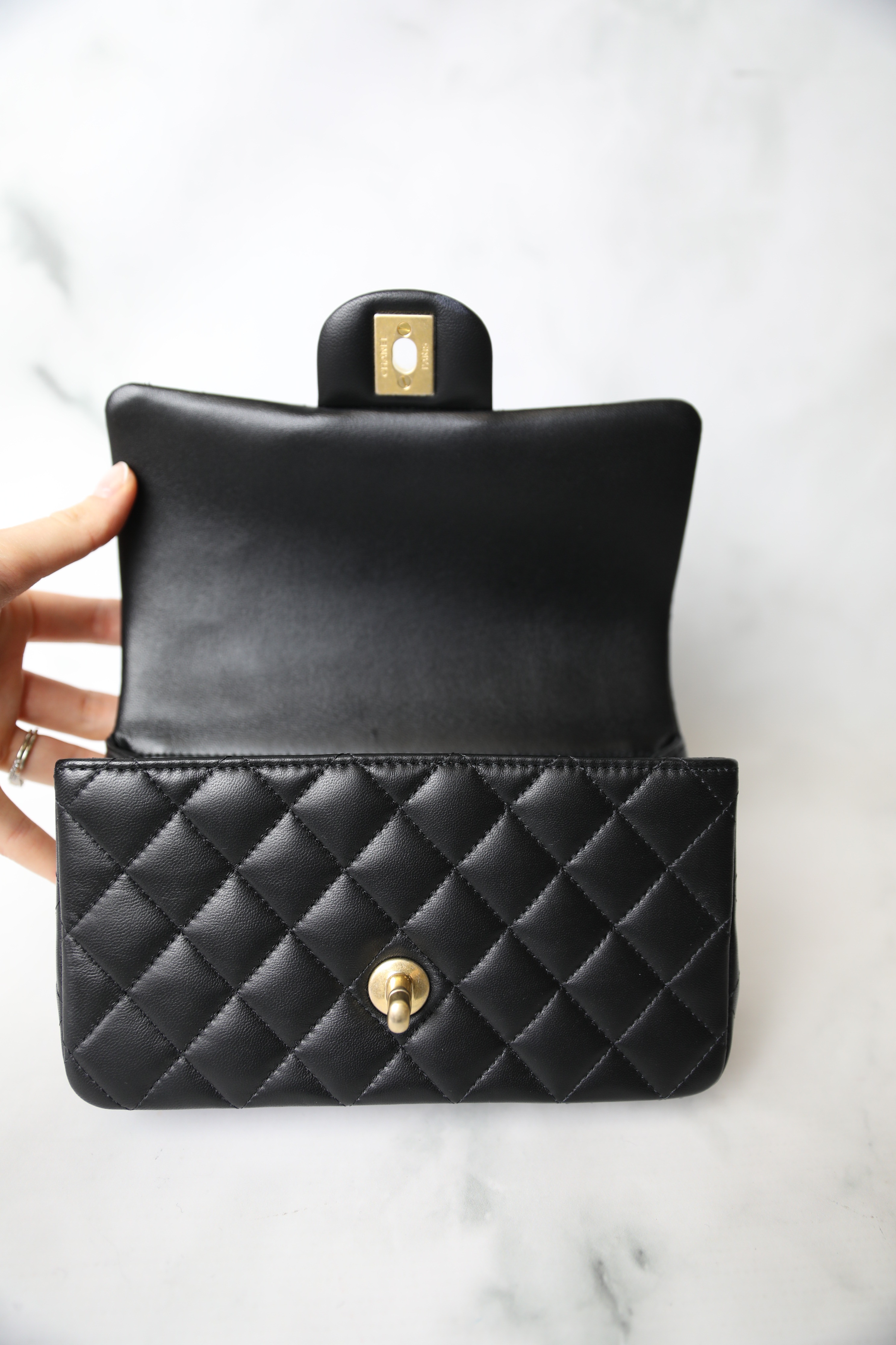 Chanel Mini with Top Handle, Black Lambskin with Aged Gold