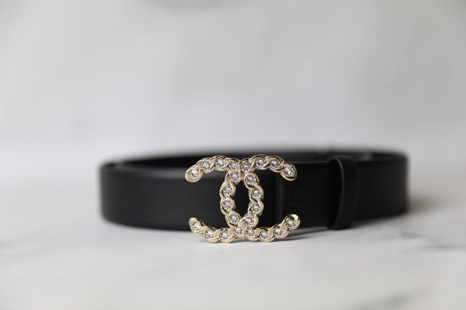 Chanel Belt, Black with Crystal CC Hardware, New in Dustbag WA001
