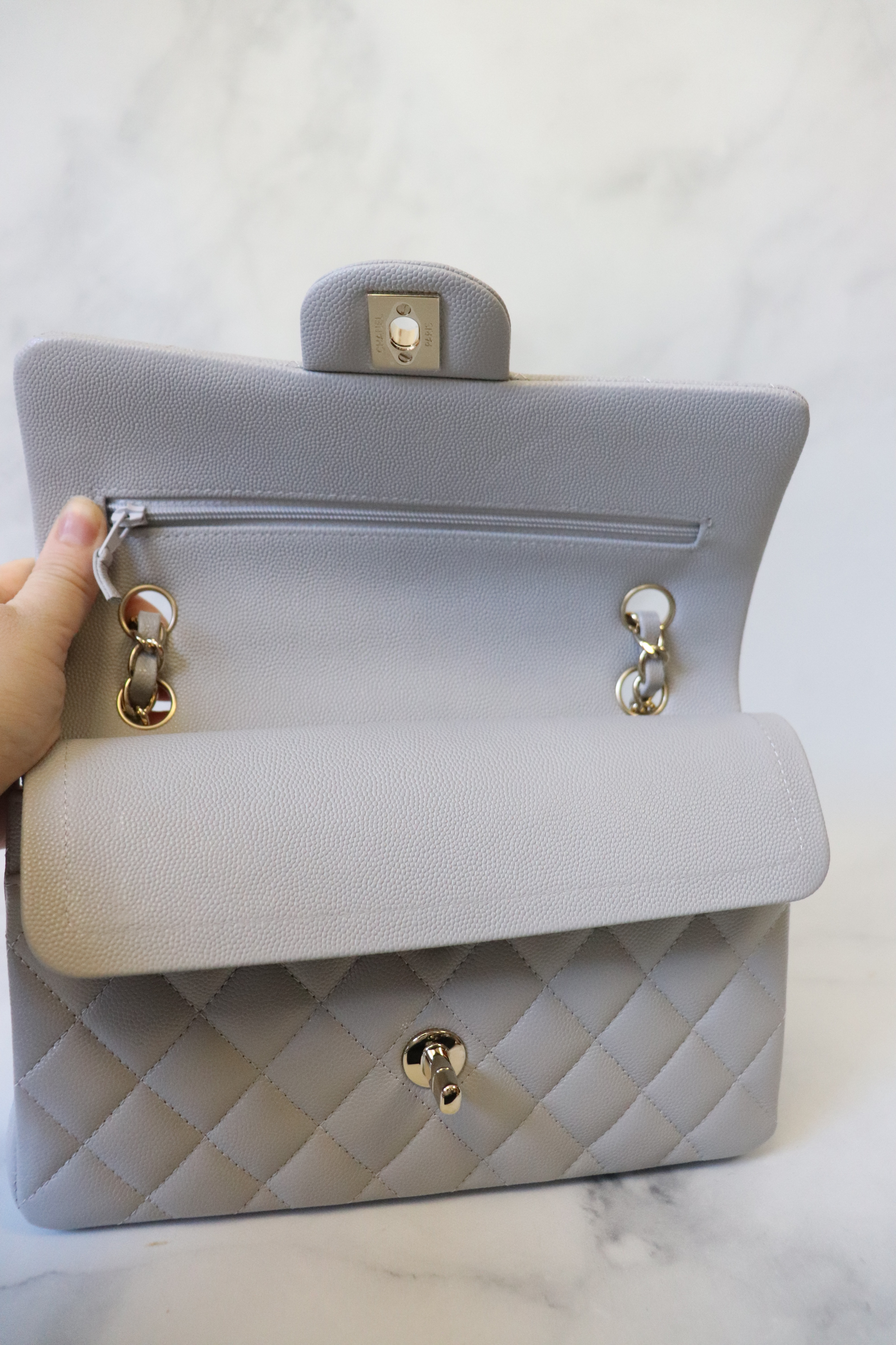 Chanel Classic Small Double Flap 21A Grey Caviar Leather, New In Box GA001  - Julia Rose Boston