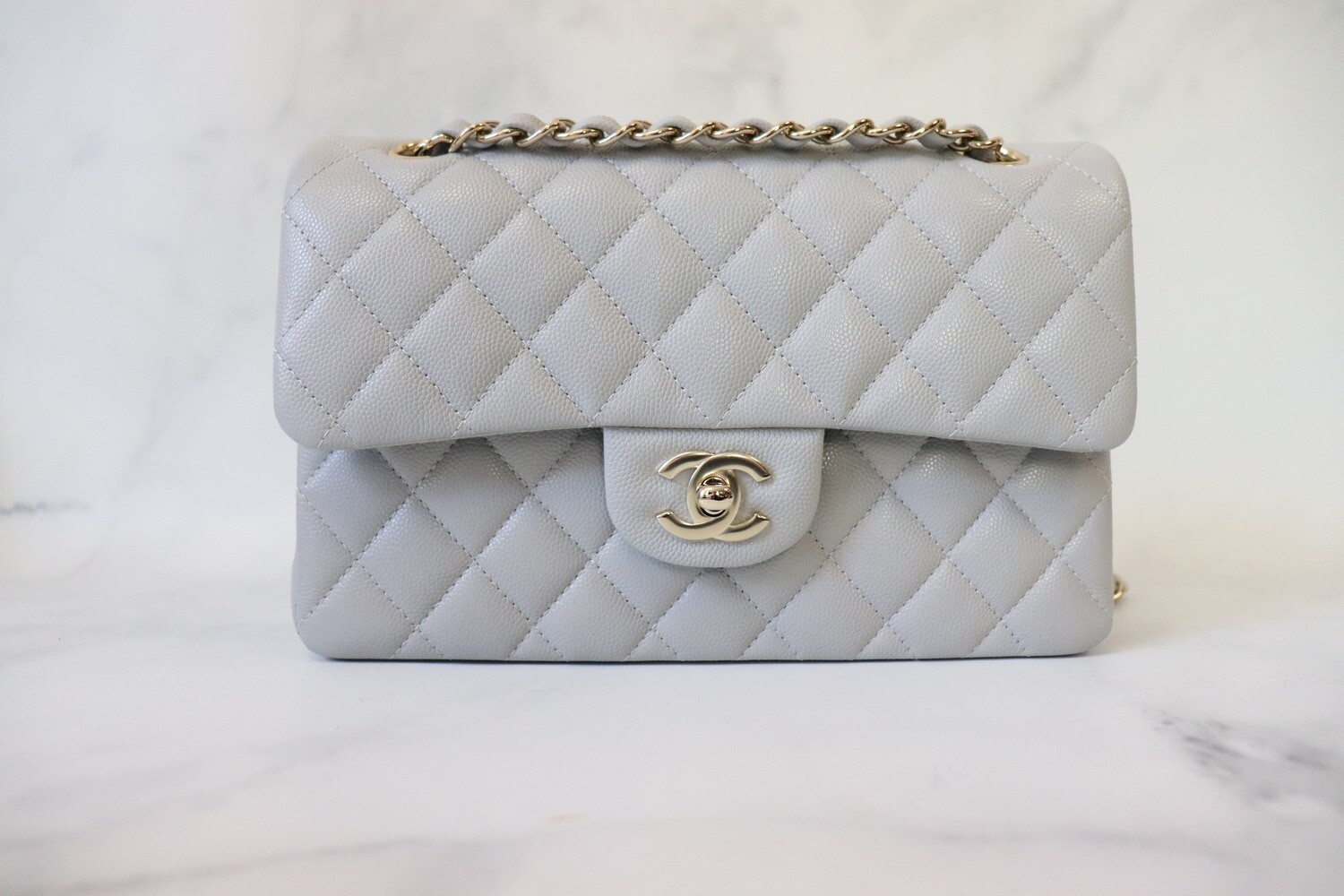 Chanel Classic Small Double Flap, 21A Grey Caviar Leather with Gold Hardware,  New In Box WA001 - Julia Rose Boston