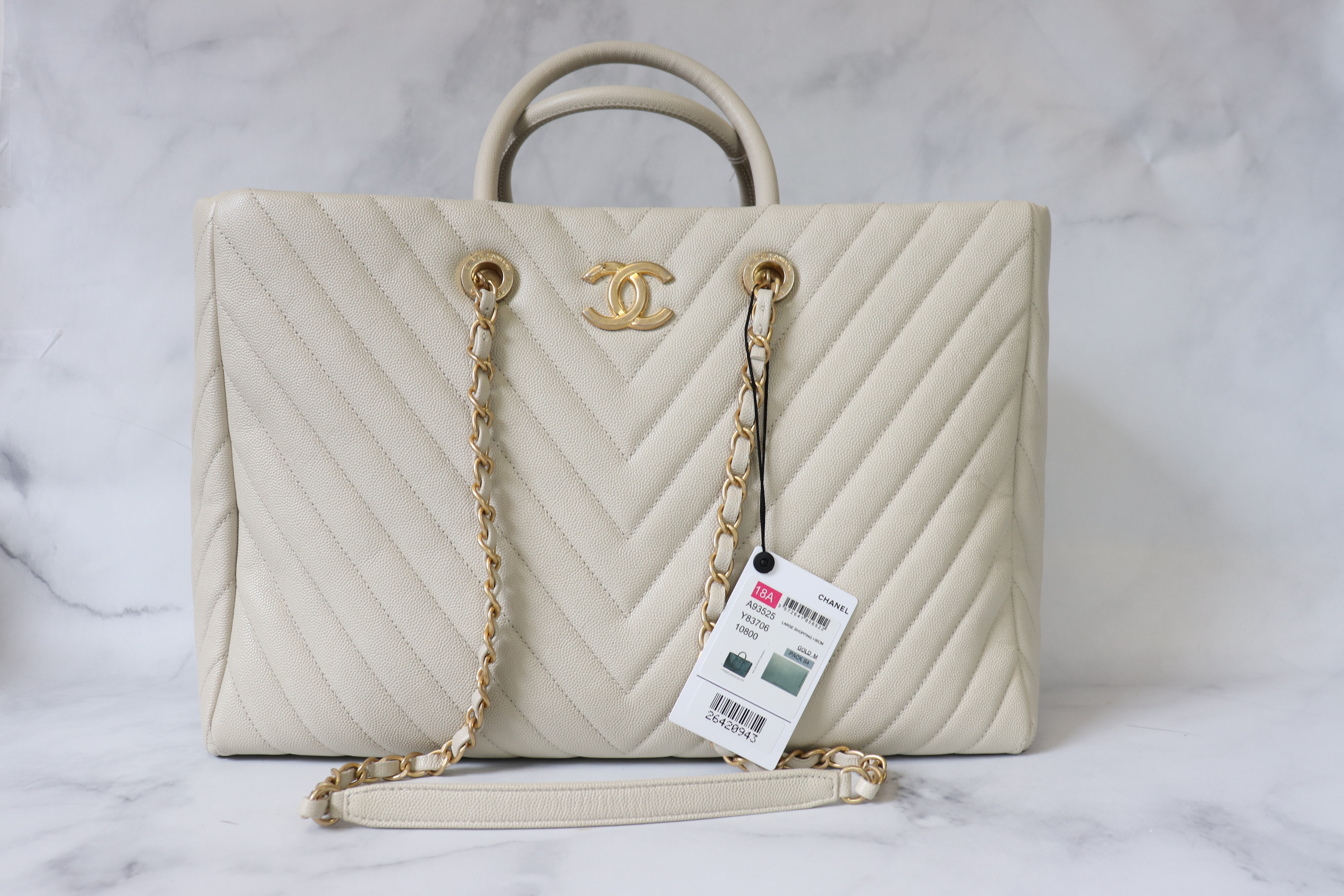 Chanel Large Coco Handle Tote Bag, 18A Ivory Caviar leather