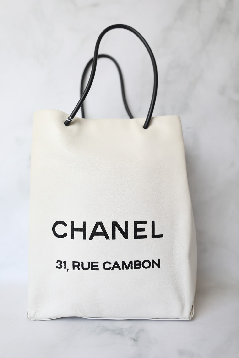 Chanel Shopping Essential Bag Medium Tote, White with Black Lettering,  Preowned in Dustbag WA001